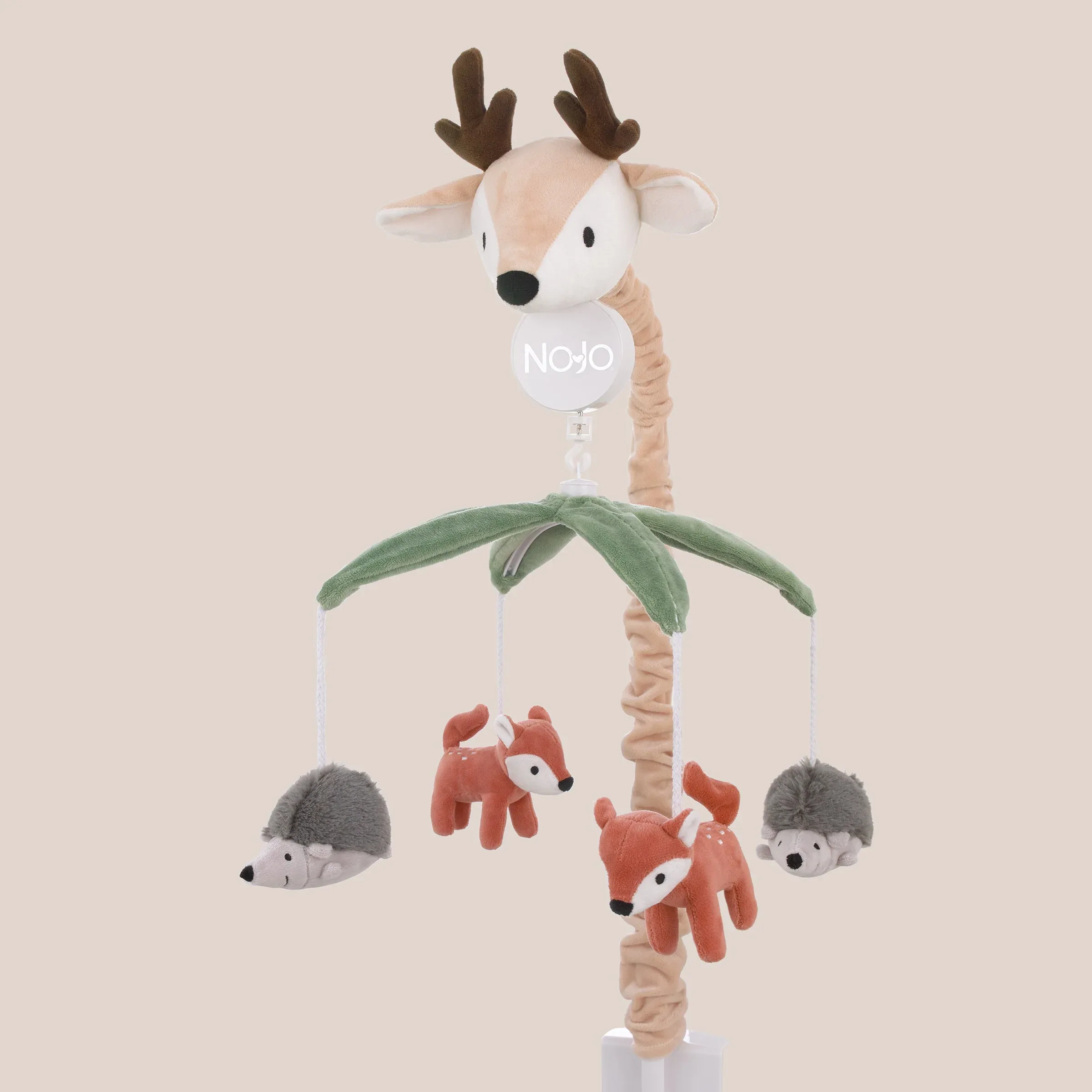 Plush Deer Green, Gray, and Tan Foxes and Hedgehogs Musical Mobile - Image 2