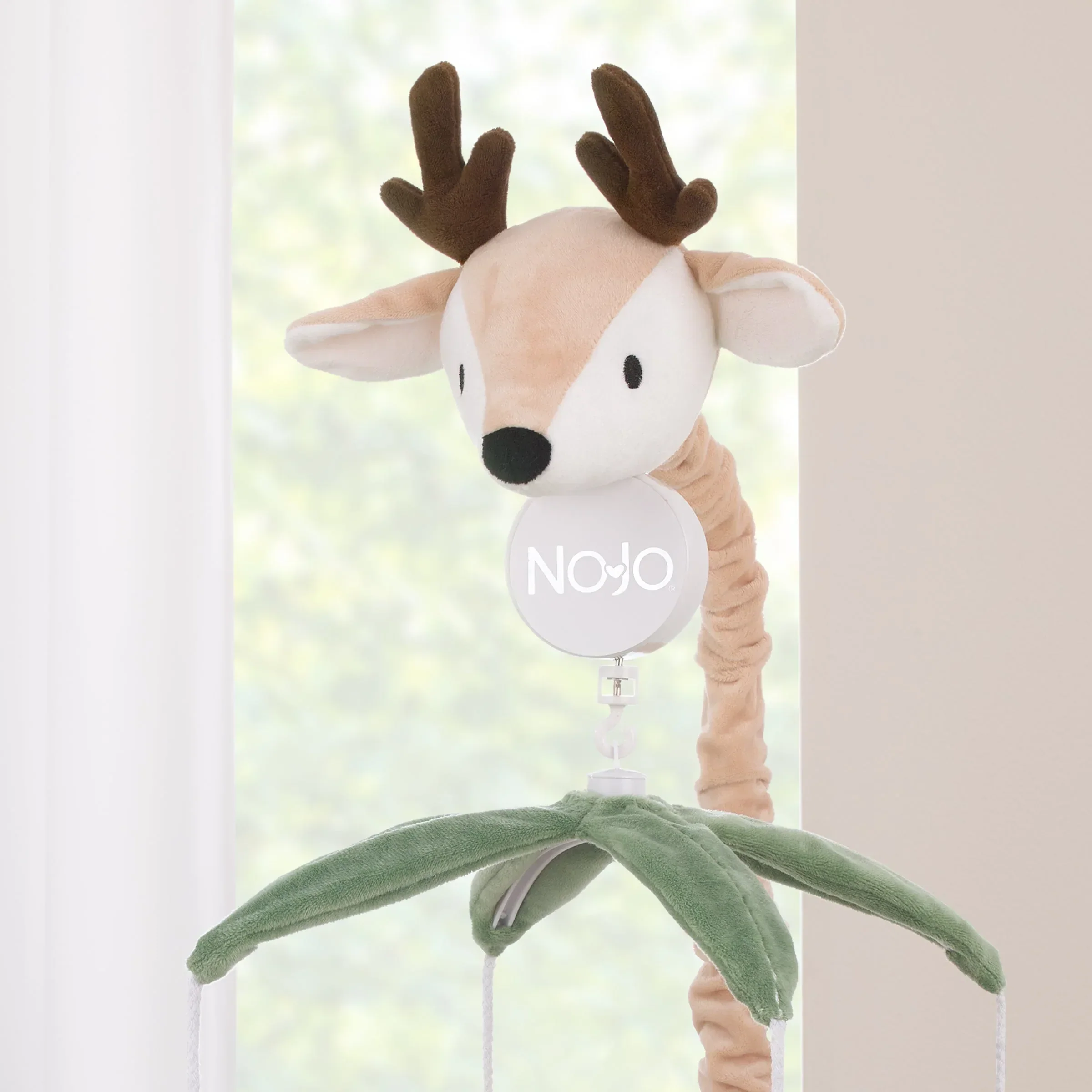 Plush Deer Green, Gray, and Tan Foxes and Hedgehogs Musical Mobile - Image 3