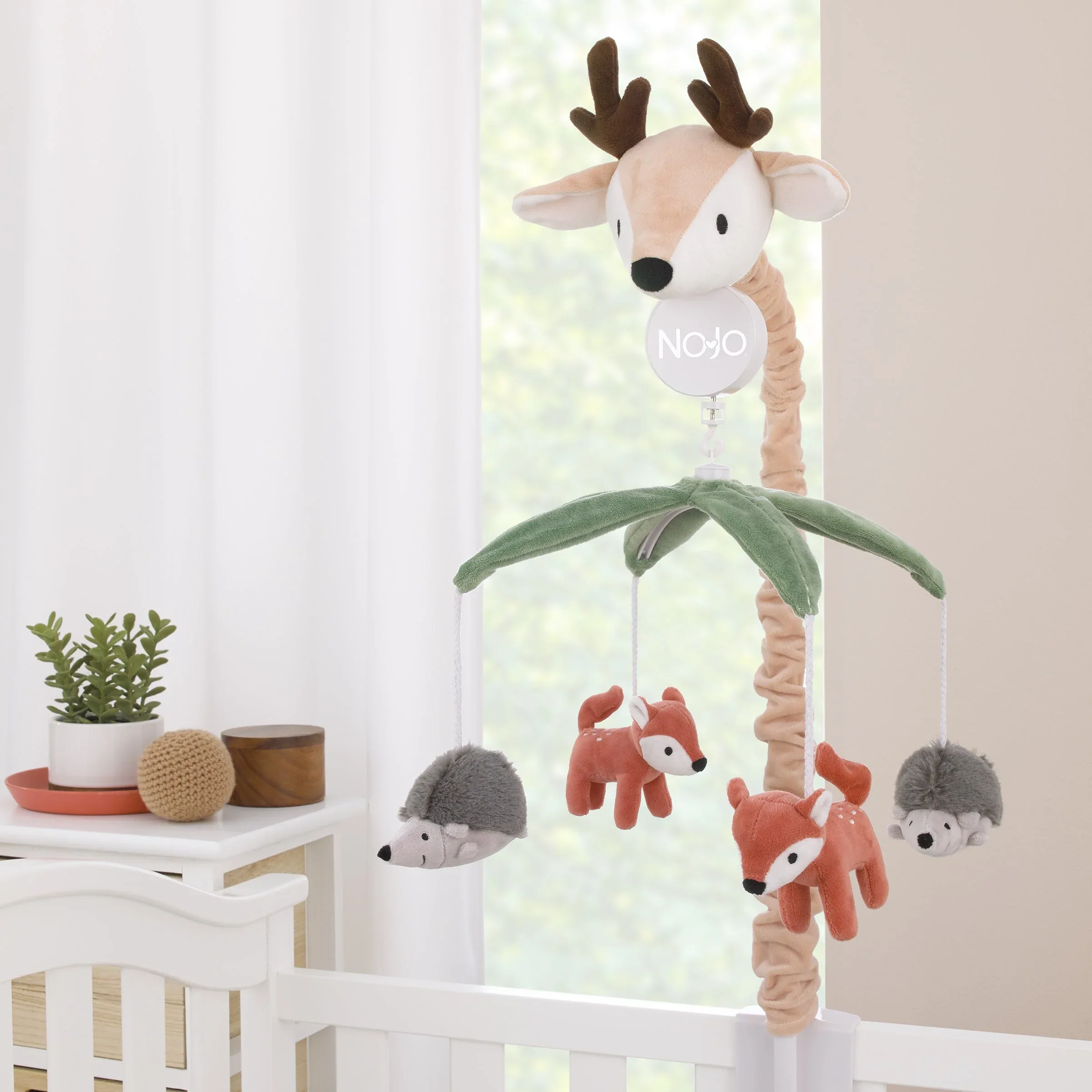 Plush Deer Green, Gray, and Tan Foxes and Hedgehogs Musical Mobile - Image 5