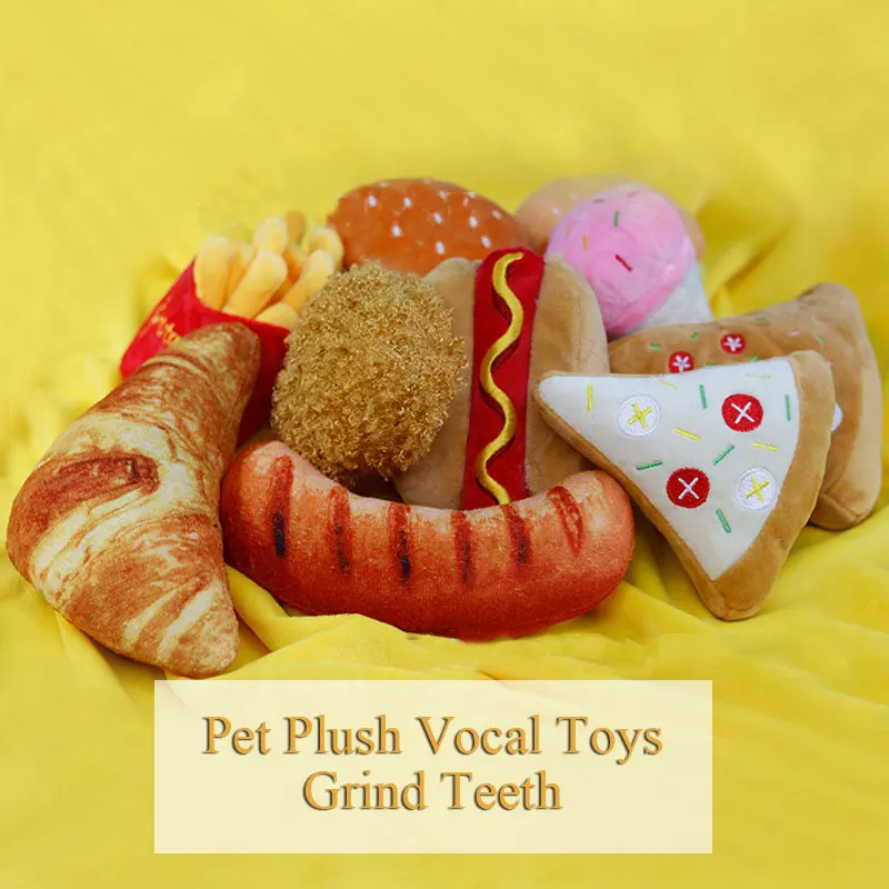 Plush Dog Toys – Squeaky Ice Cream, Fries & Hamburger Set - Image 2