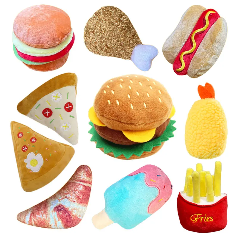 Plush Dog Toys – Squeaky Ice Cream, Fries & Hamburger Set - Image 3