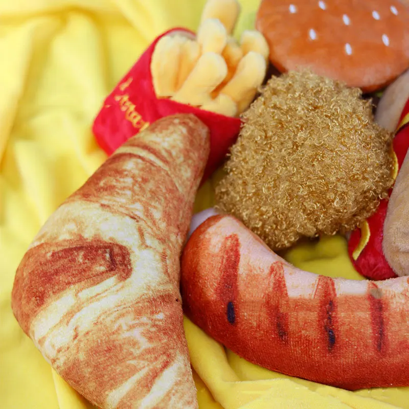 Plush Dog Toys – Squeaky Ice Cream, Fries & Hamburger Set - Image 6