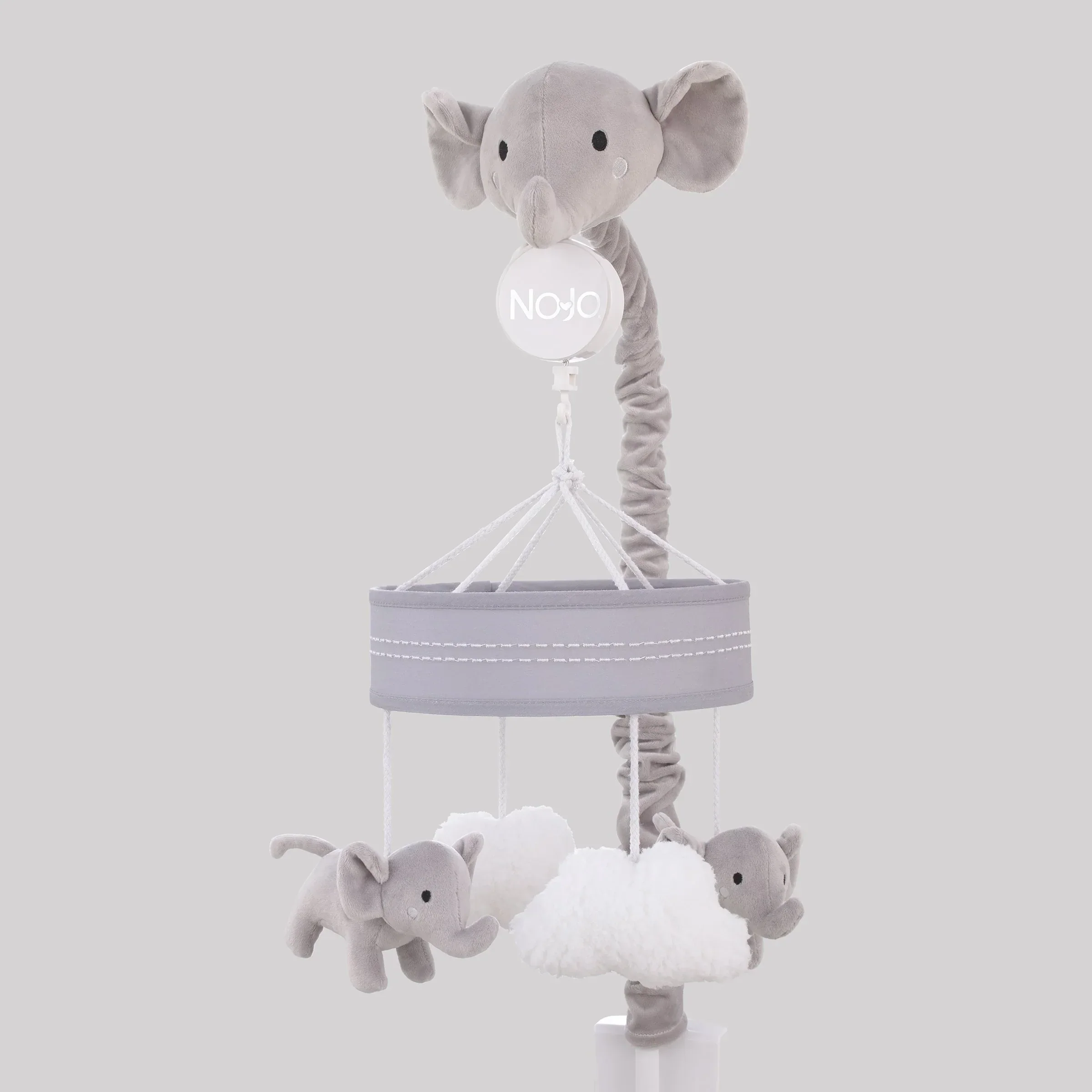 Plush Elephant Gray and White Puffy Clouds Musical Mobile - Image 2