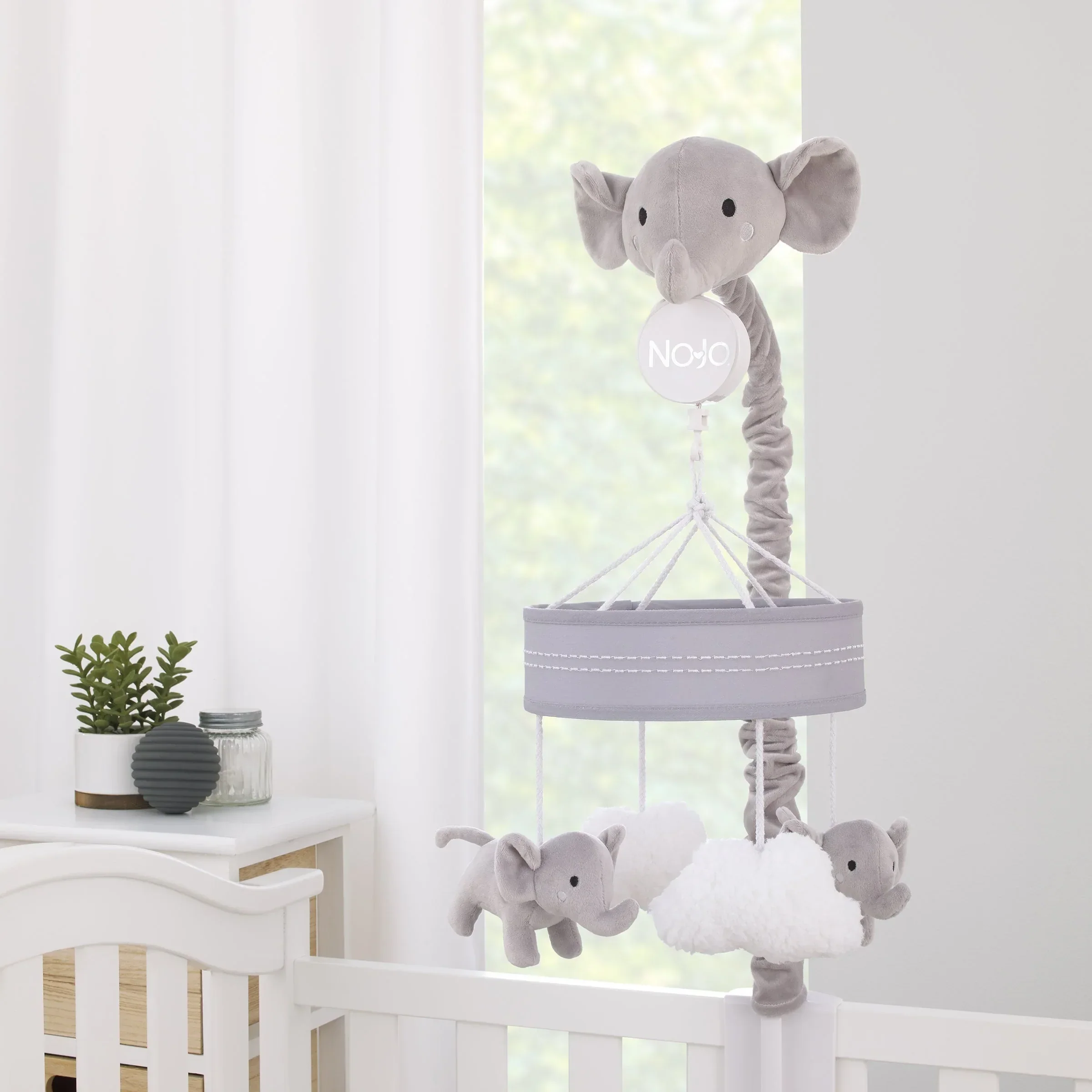 Plush Elephant Gray and White Puffy Clouds Musical Mobile - Image 5