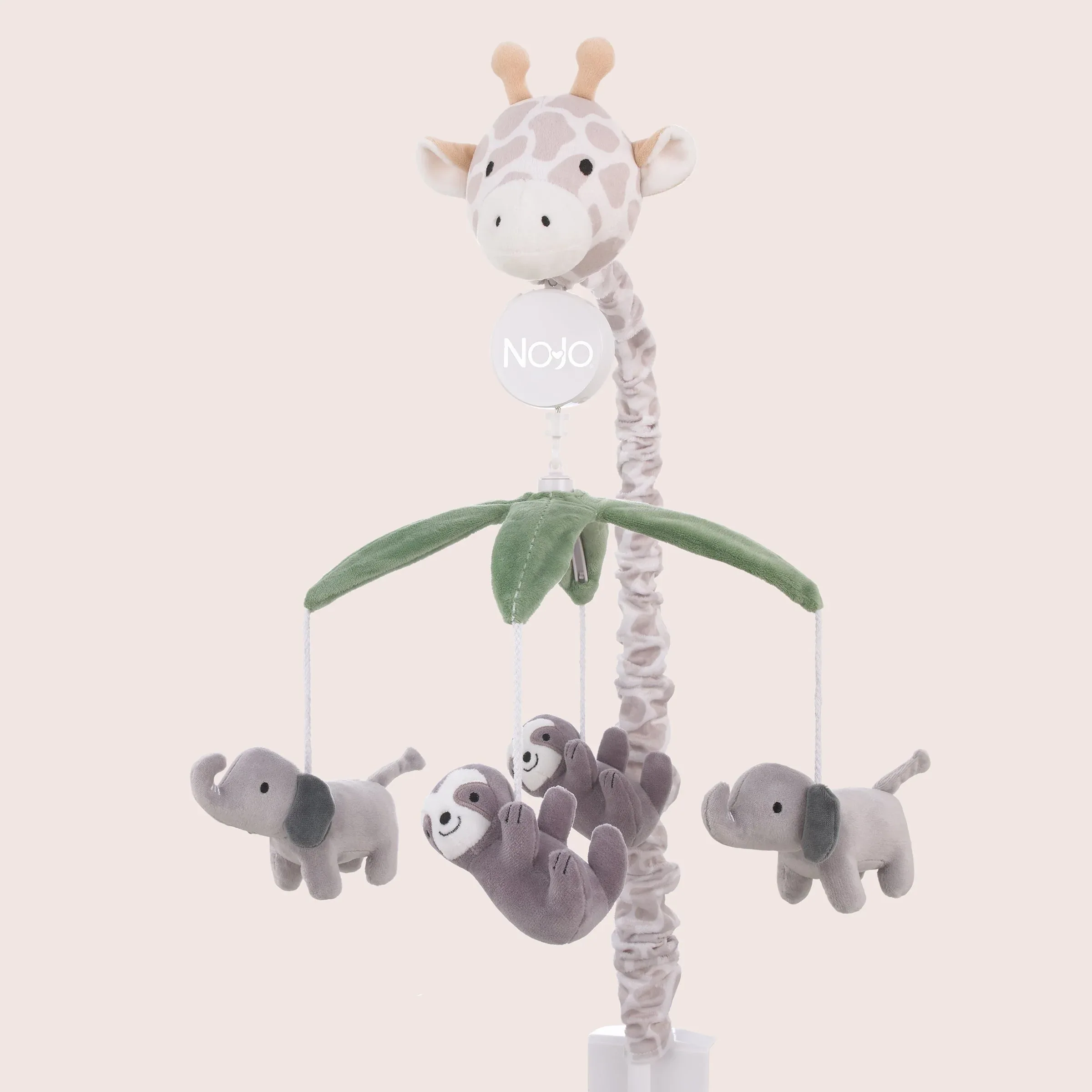 Plush Giraffe Taupe, Green, and Gray Elephants and Sloth's Musical Mobile - Image 2
