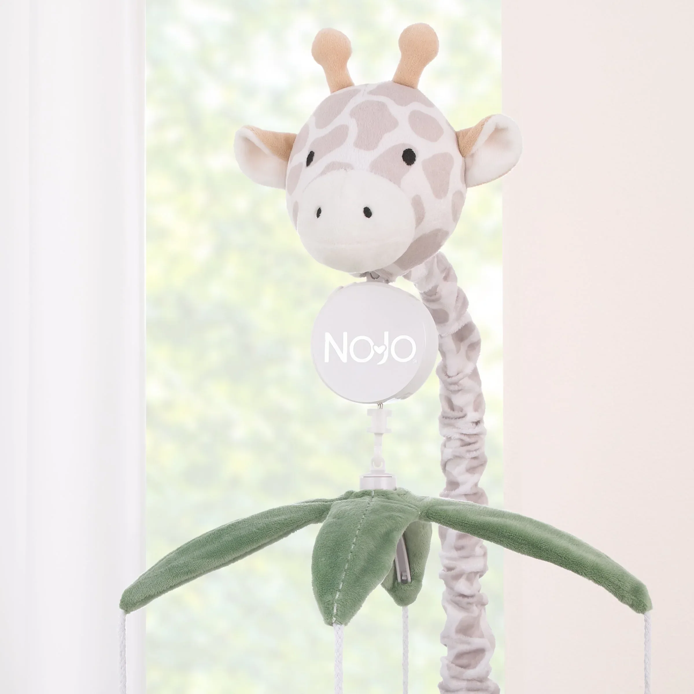 Plush Giraffe Taupe, Green, and Gray Elephants and Sloth's Musical Mobile - Image 3