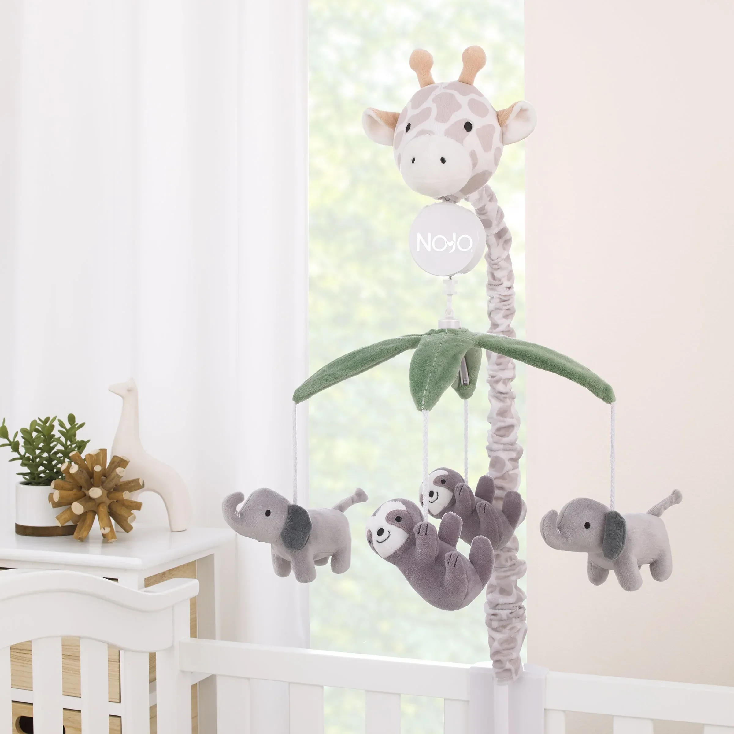 Plush Giraffe Taupe, Green, and Gray Elephants and Sloth's Musical Mobile - Image 5