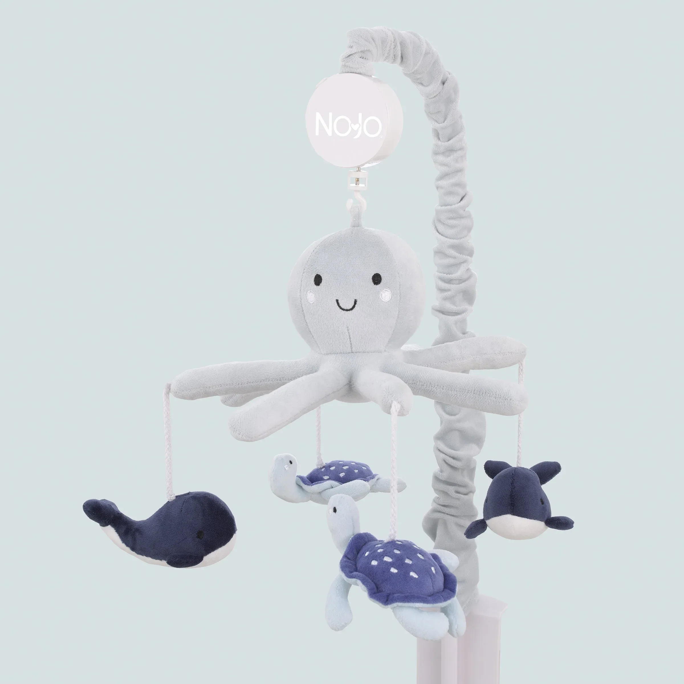 Plush Octopus Gray and Navy Whales and Sea Turtles Musical Mobile - Image 2