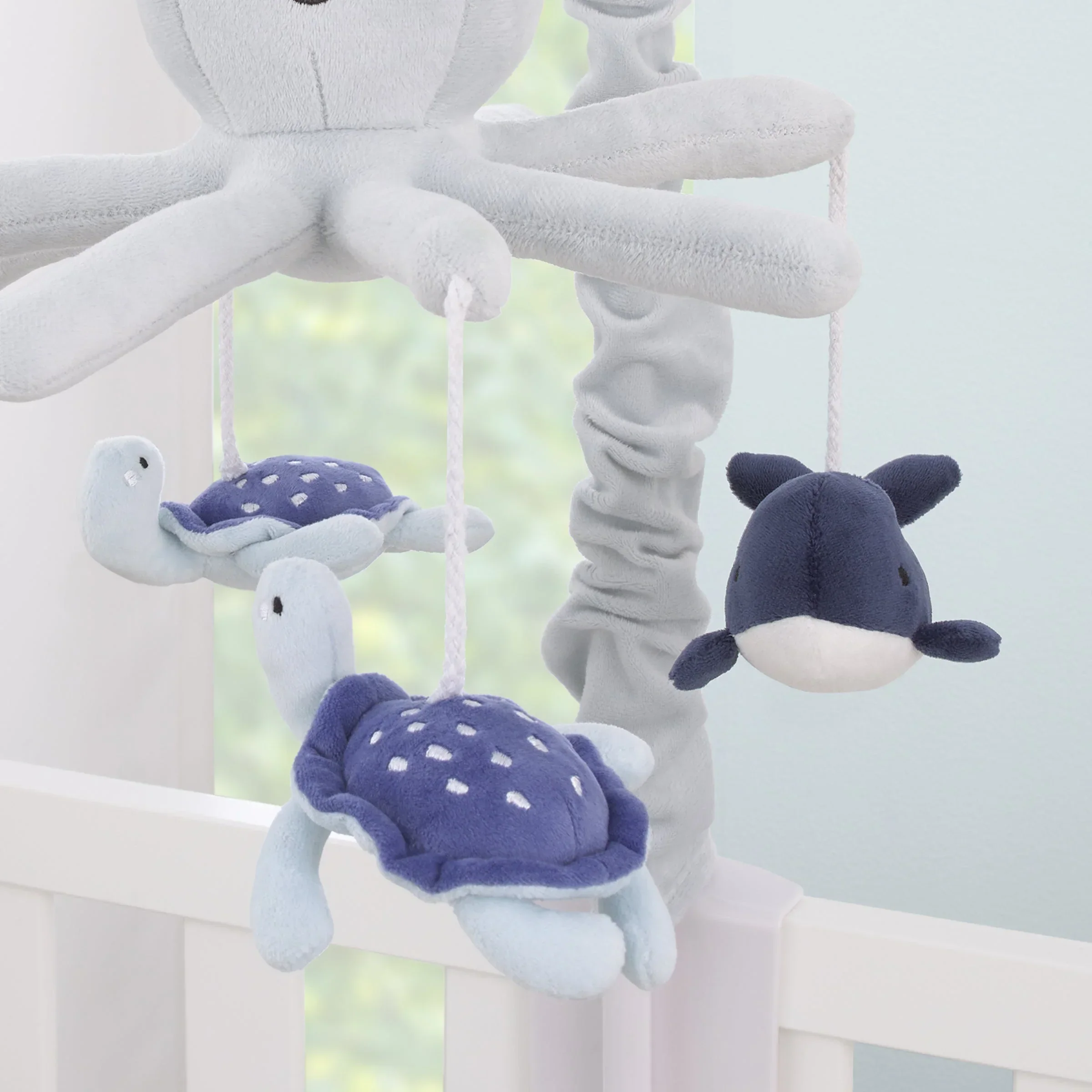 Plush Octopus Gray and Navy Whales and Sea Turtles Musical Mobile - Image 4