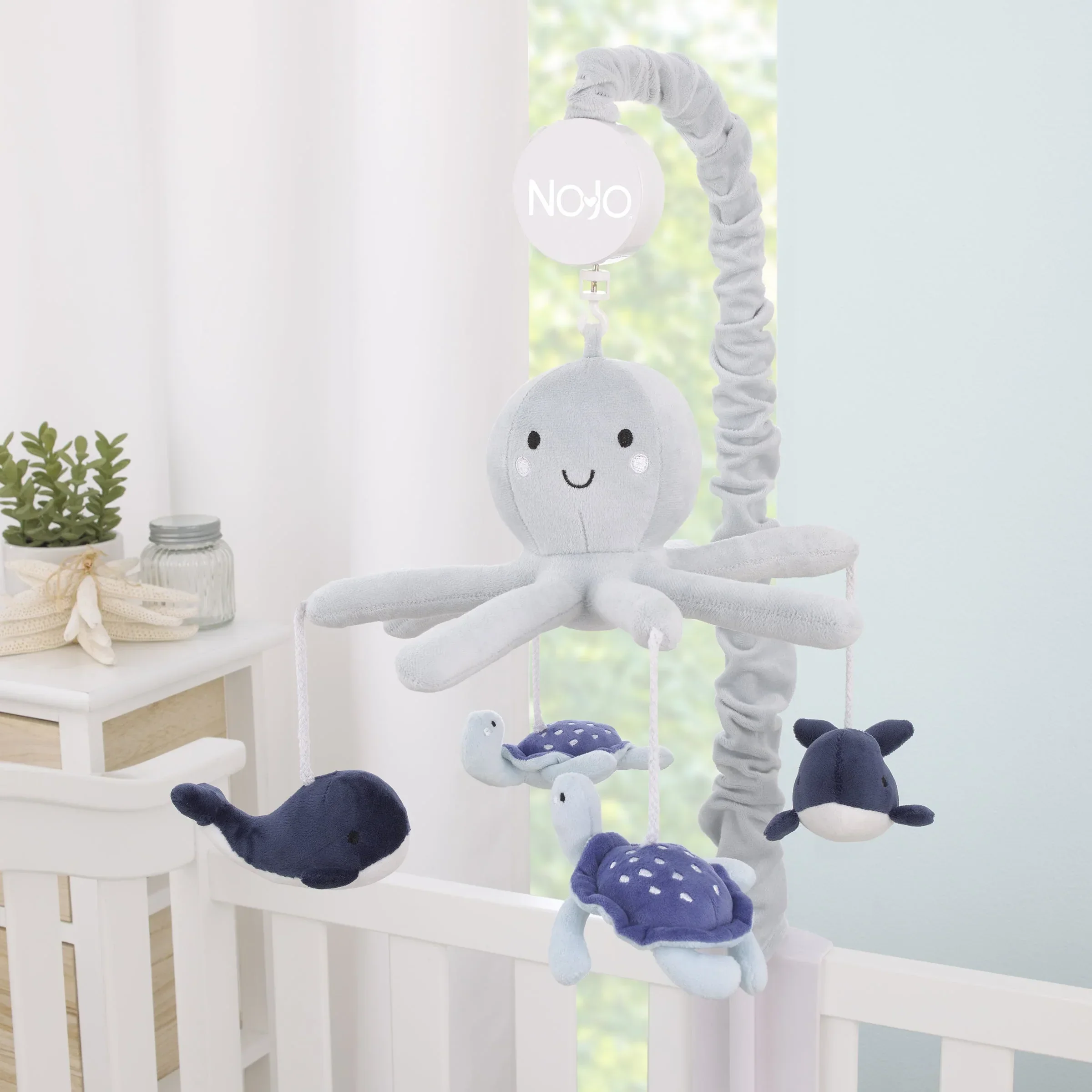 Plush Octopus Gray and Navy Whales and Sea Turtles Musical Mobile - Image 5