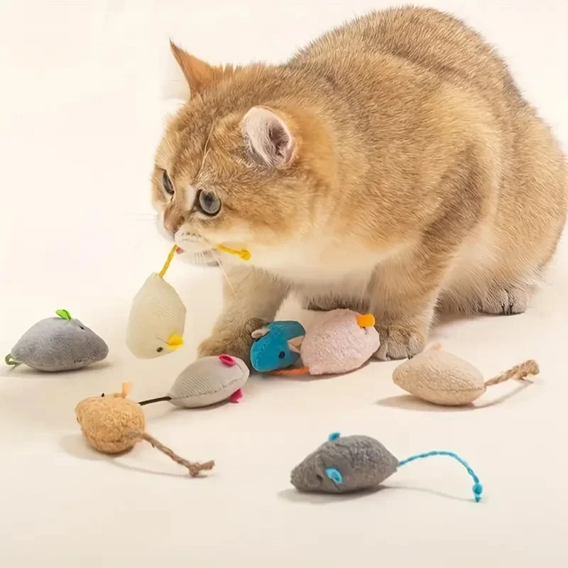 Plush Rat Cat Toy Set – 3/7PCS Durable Linen Indoor Play - Image 2