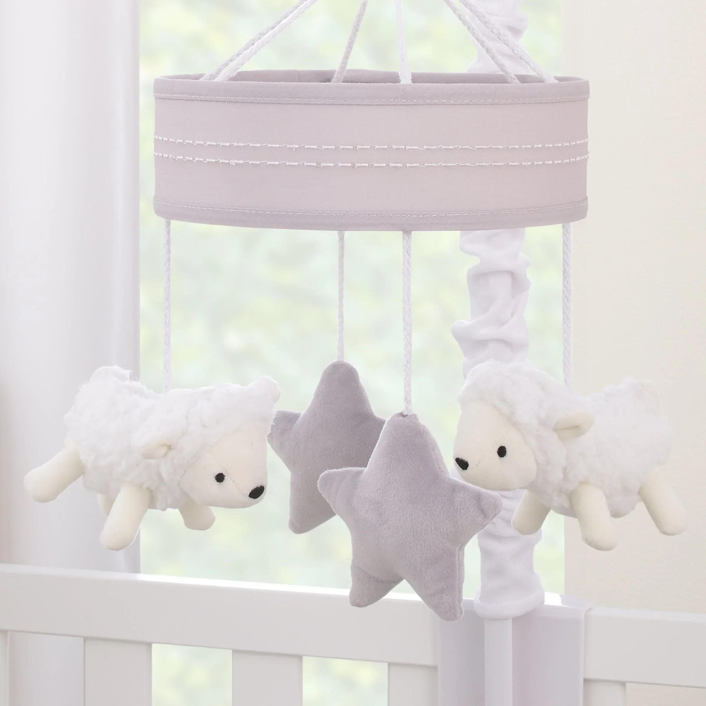 Plush Sheep Ivory and Gray Stars and Sheep Musical Mobile - Image 4