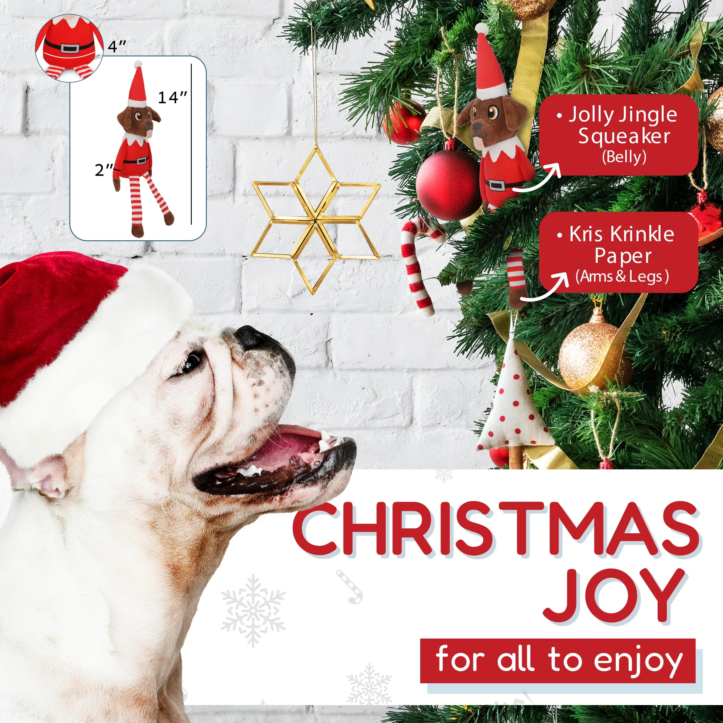 Pooch on a Perch – Christmas Elf Dog Toy with Squeaker & Crinkle Paper - Image 2