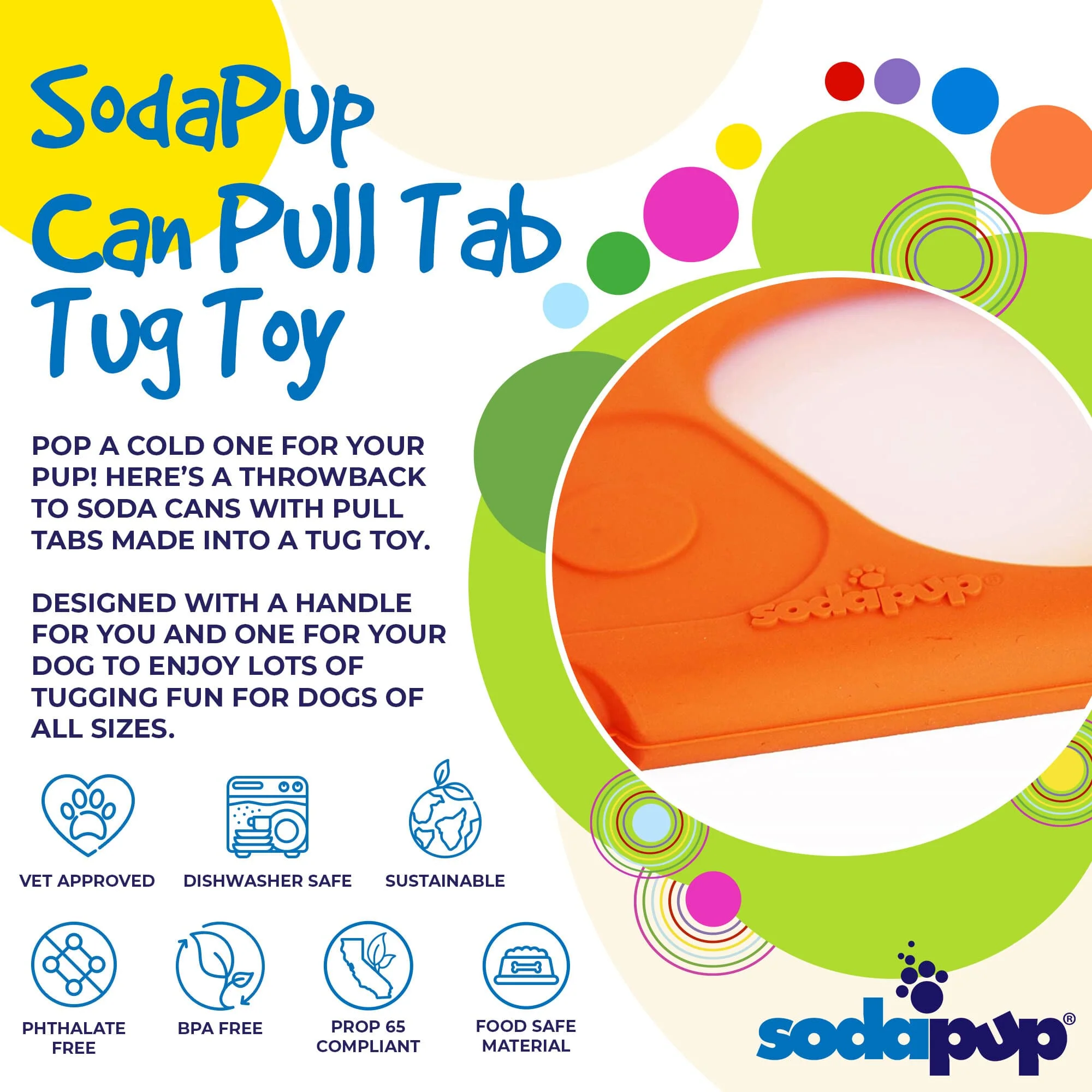 Pop Top Rubber Tug Toy for Interactive Play | Heavy Chewers | USA Made | SodaPup - Image 2