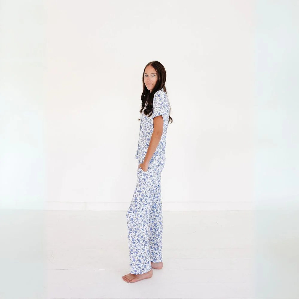 Porcelain Vine Short Sleeve & Pants Bamboo Women's Pajama Set - Image 4