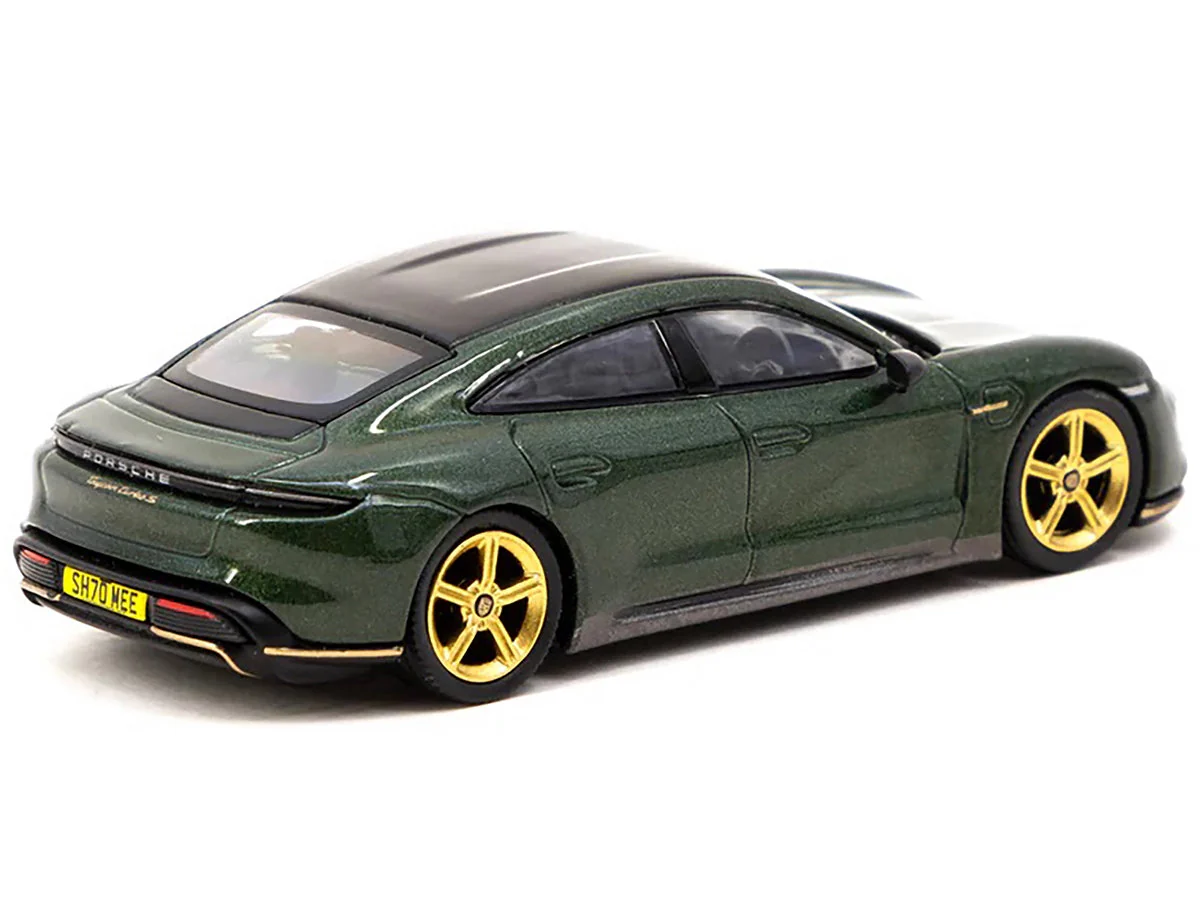 Porsche Taycan Turbo S Midnight Green Metallic with Black Top and Gold Wheels "Shmee150 Collection" "Collaboration Model" 1/64 Diecast Model Car by True Scale Miniatures & Tarmac Works - Image 2
