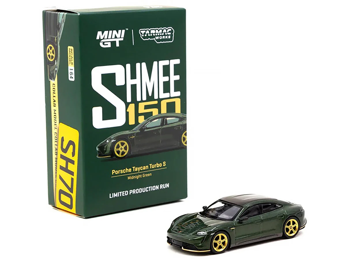Porsche Taycan Turbo S Midnight Green Metallic with Black Top and Gold Wheels "Shmee150 Collection" "Collaboration Model" 1/64 Diecast Model Car by True Scale Miniatures & Tarmac Works - Image 3