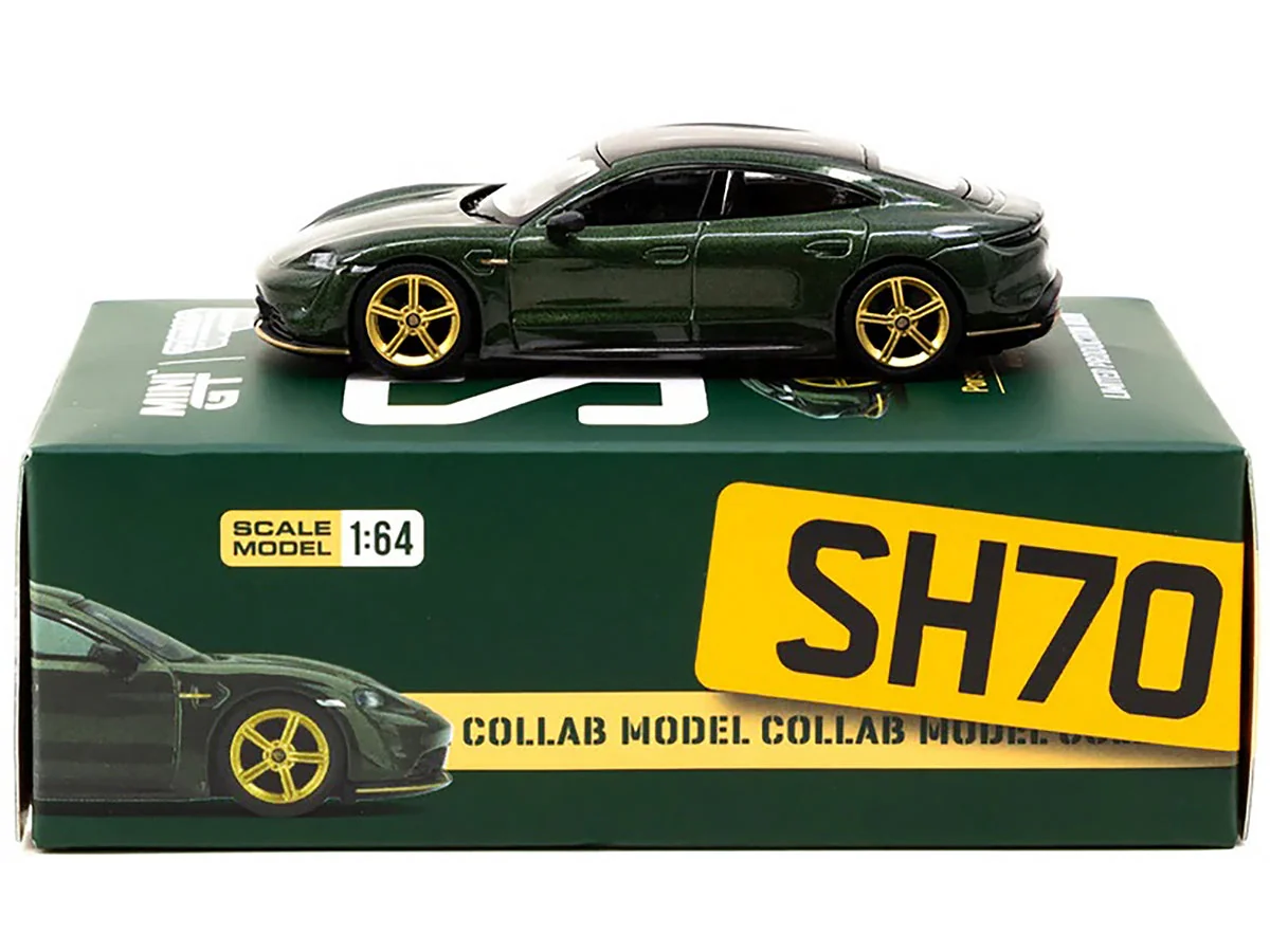 Porsche Taycan Turbo S Midnight Green Metallic with Black Top and Gold Wheels "Shmee150 Collection" "Collaboration Model" 1/64 Diecast Model Car by True Scale Miniatures & Tarmac Works - Image 4