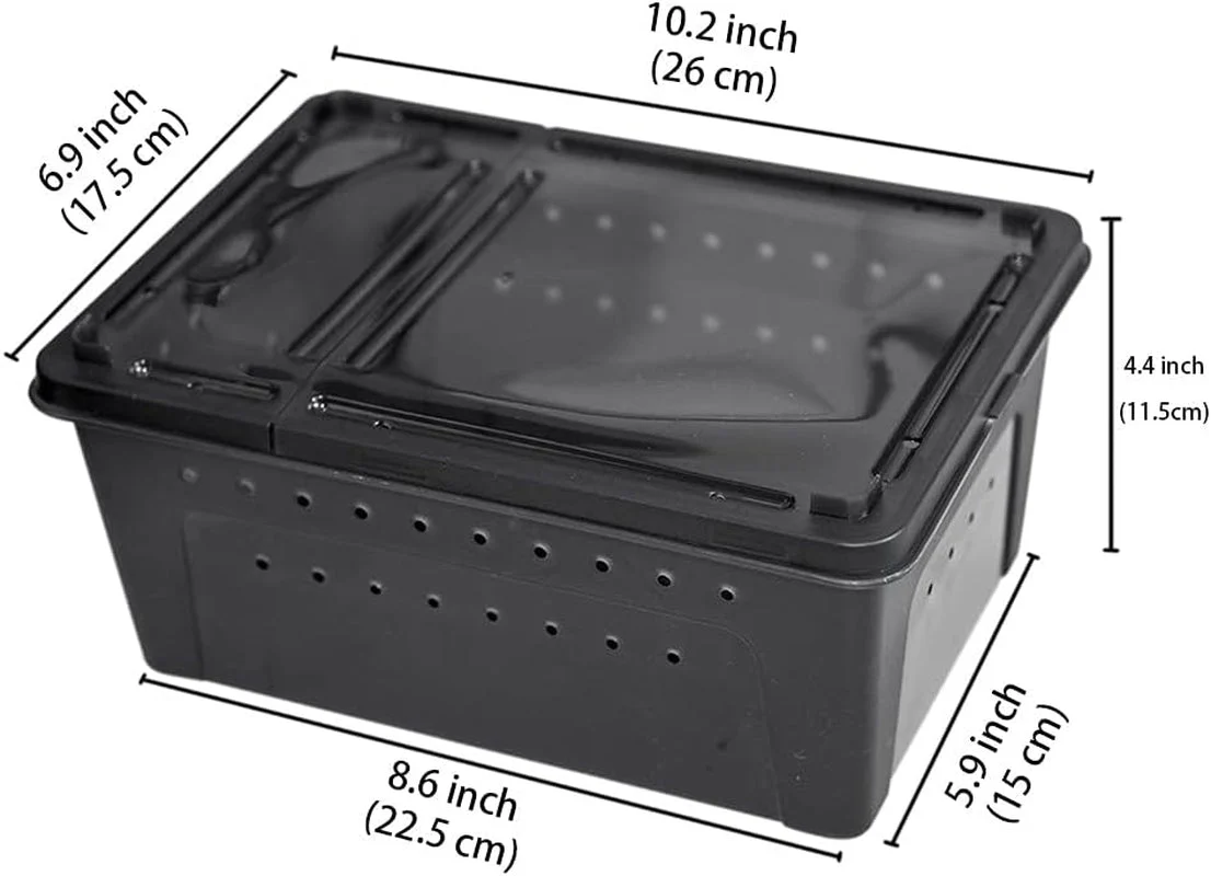 Portable Reptile Terrarium Habitat for Mini Pet Houses Breathable Holes Stackable Container (Black-M) - Image 2