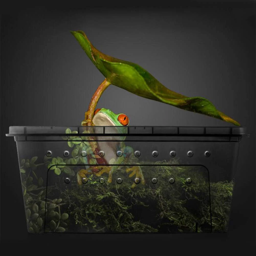 Portable Reptile Terrarium Habitat for Mini Pet Houses Breathable Holes Stackable Container (Black-M) - Image 5