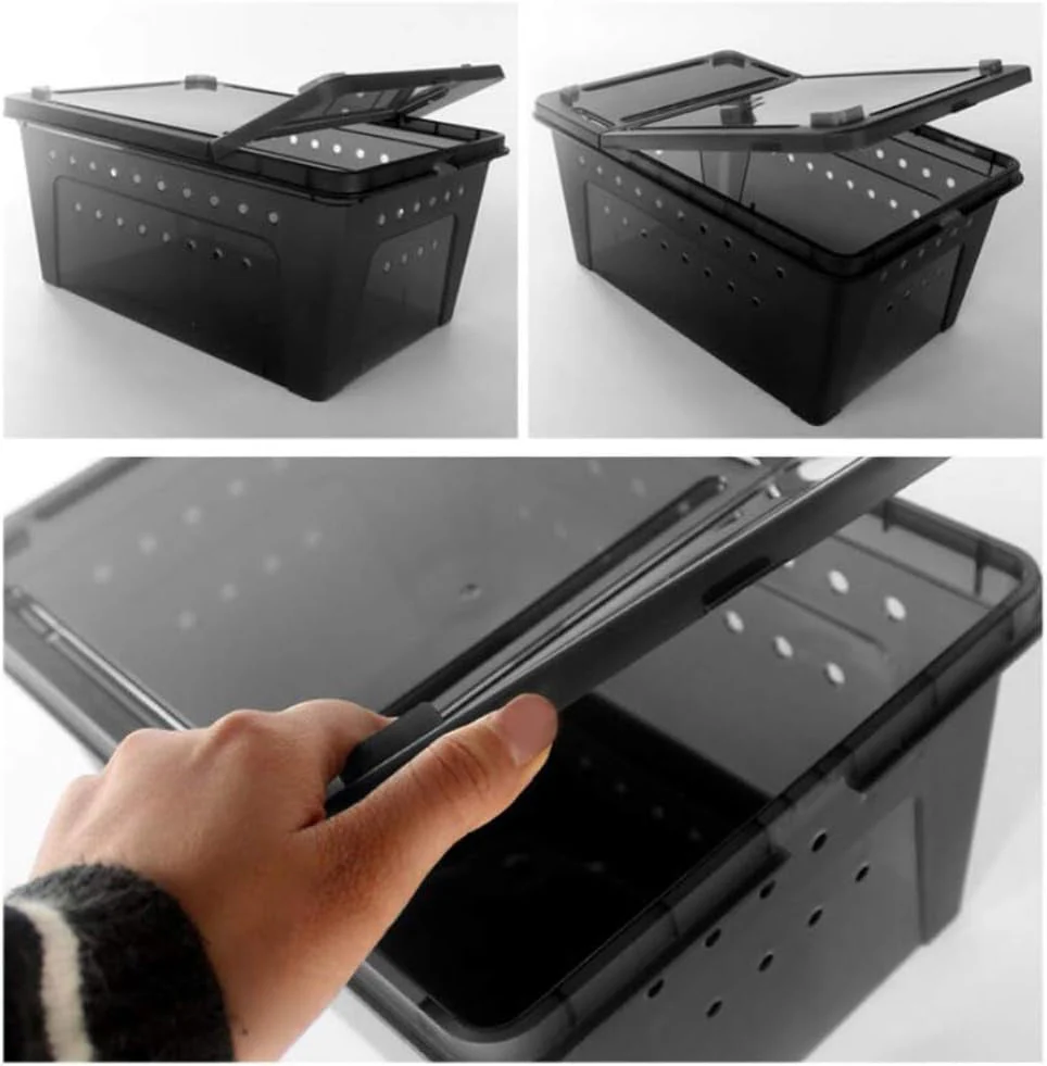 Portable Reptile Terrarium Habitat for Mini Pet Houses Breathable Holes Stackable Container (Black-M) - Image 6