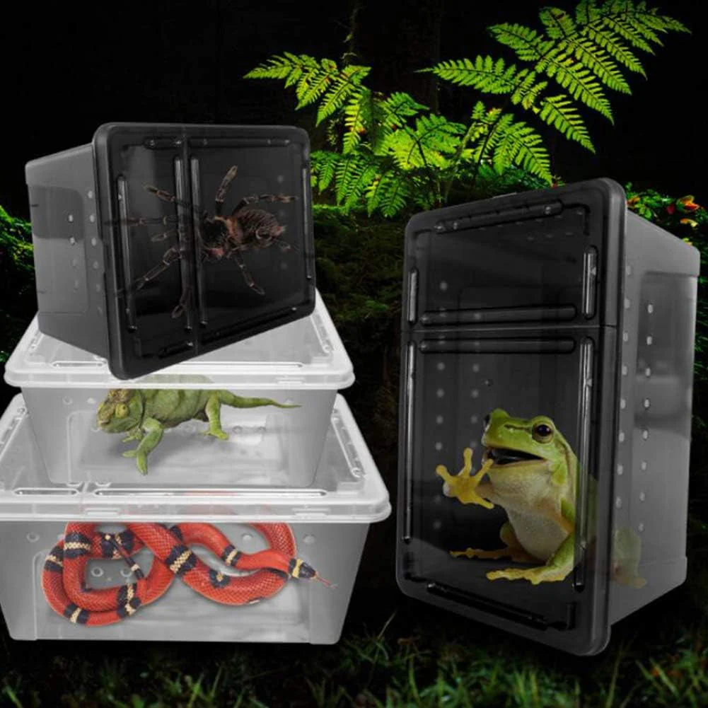 Portable Reptile Terrarium Habitat for Mini Pet Houses Breathable Holes Stackable Container (Black-M) - Image 8