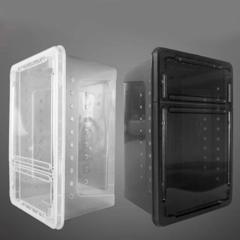 Portable Reptile Terrarium Habitat for Mini Pet Houses Breathable Holes Stackable Container (Black-M) - Image 9