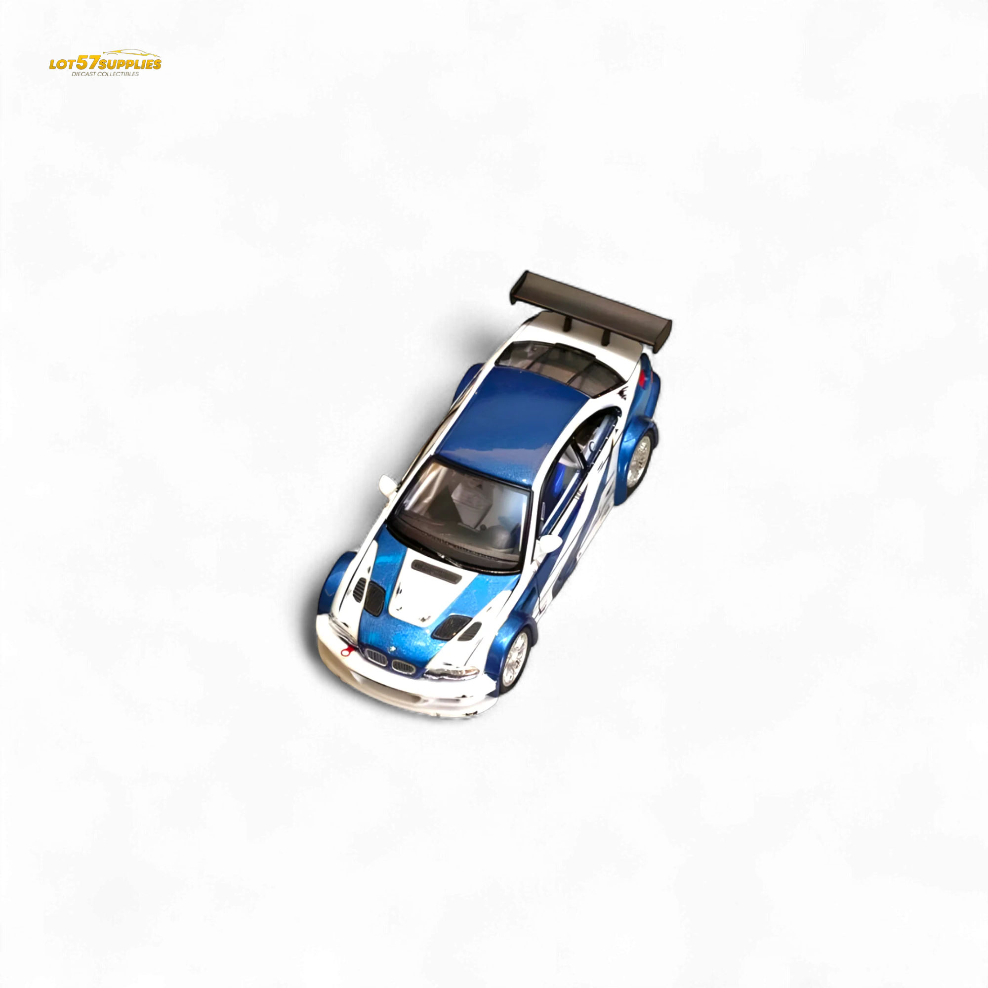 (Pre-Order) Ghost Player BMW E46 M3 GTR White Blue Comic NFS Livery 1:64 - Image 2