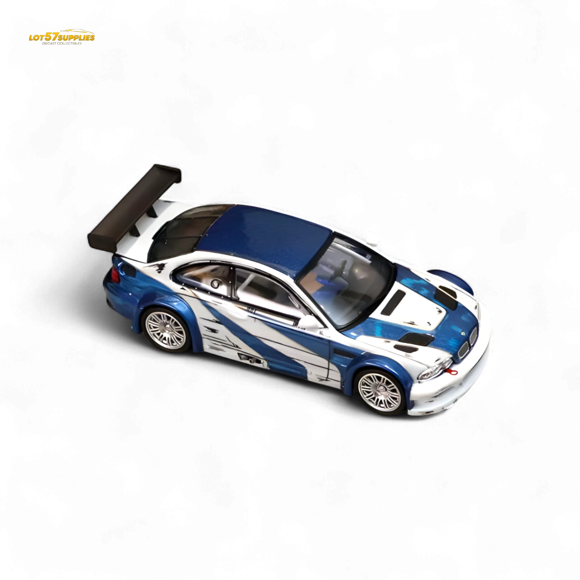 (Pre-Order) Ghost Player BMW E46 M3 GTR White Blue Comic NFS Livery 1:64 - Image 3