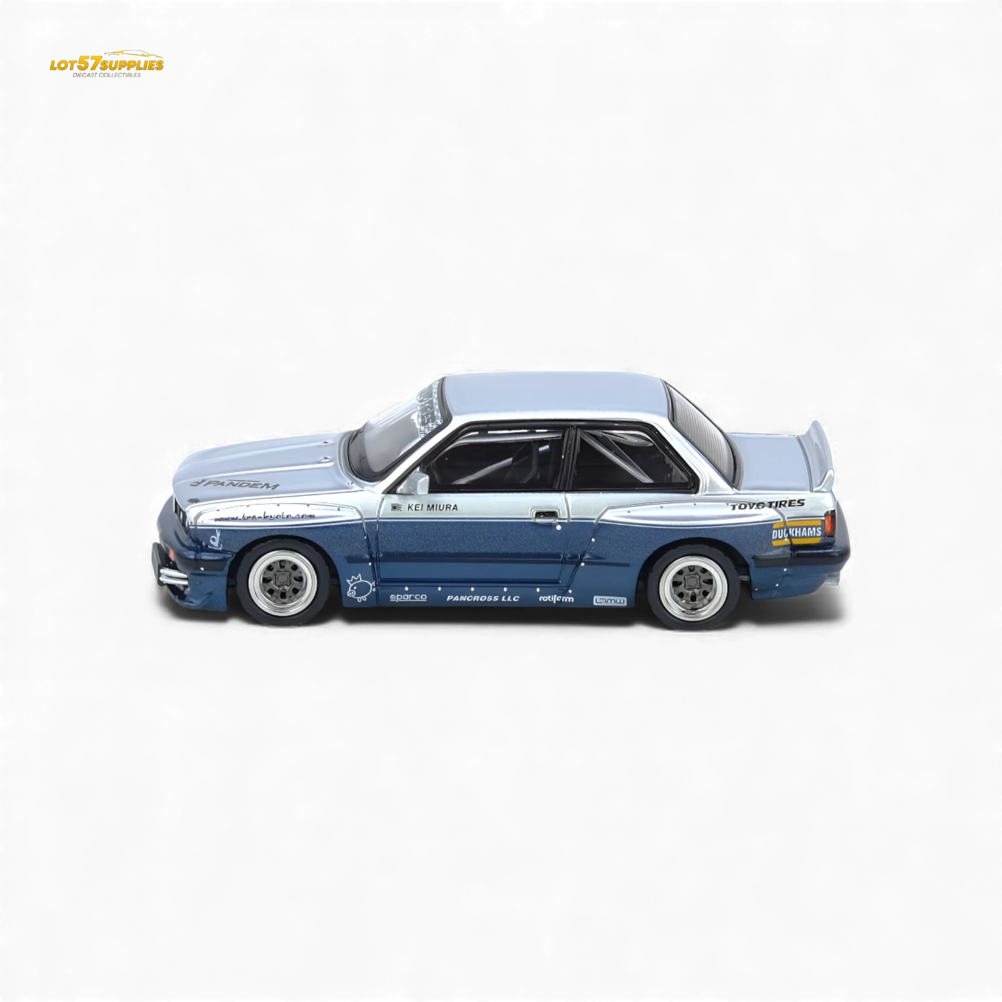 (Pre-Order) INNO64 Pandem E30 M3 Silver/Blue 1:64 - Image 3