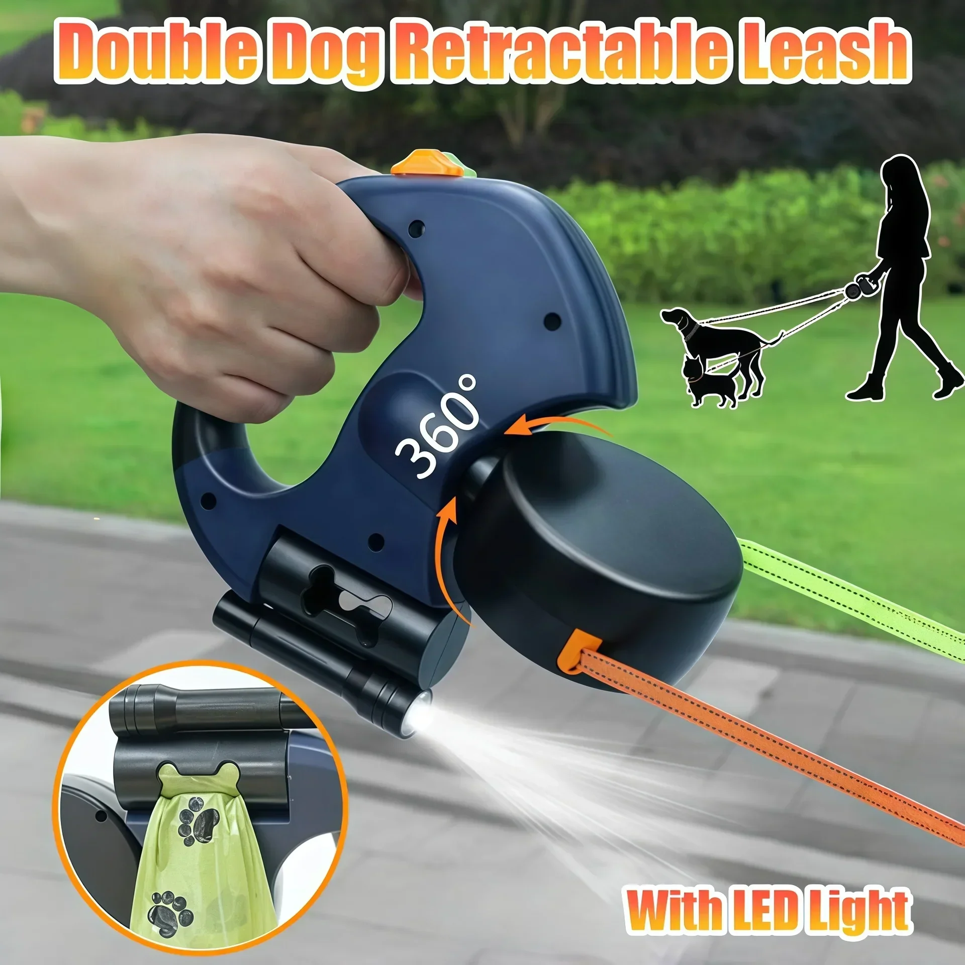 Premium 3M Retractable Double Dog Leash – Reflective 360° Swivel No-Tangle Lead with LED Lights for Small Dogs - Image 2