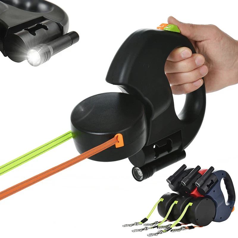 Premium 3M Retractable Double Dog Leash – Reflective 360° Swivel No-Tangle Lead with LED Lights for Small Dogs - Image 3