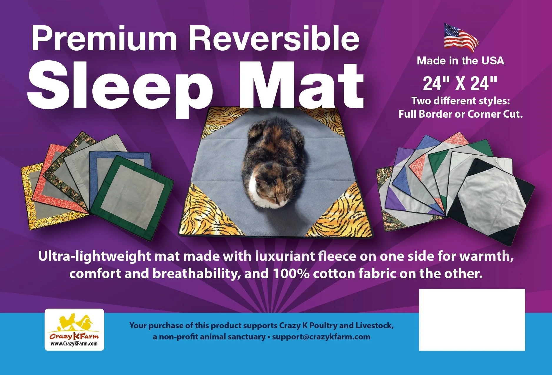 Premium Reversible Pet Sleep Mat 24" X 24" (Made in USA) - Image 4