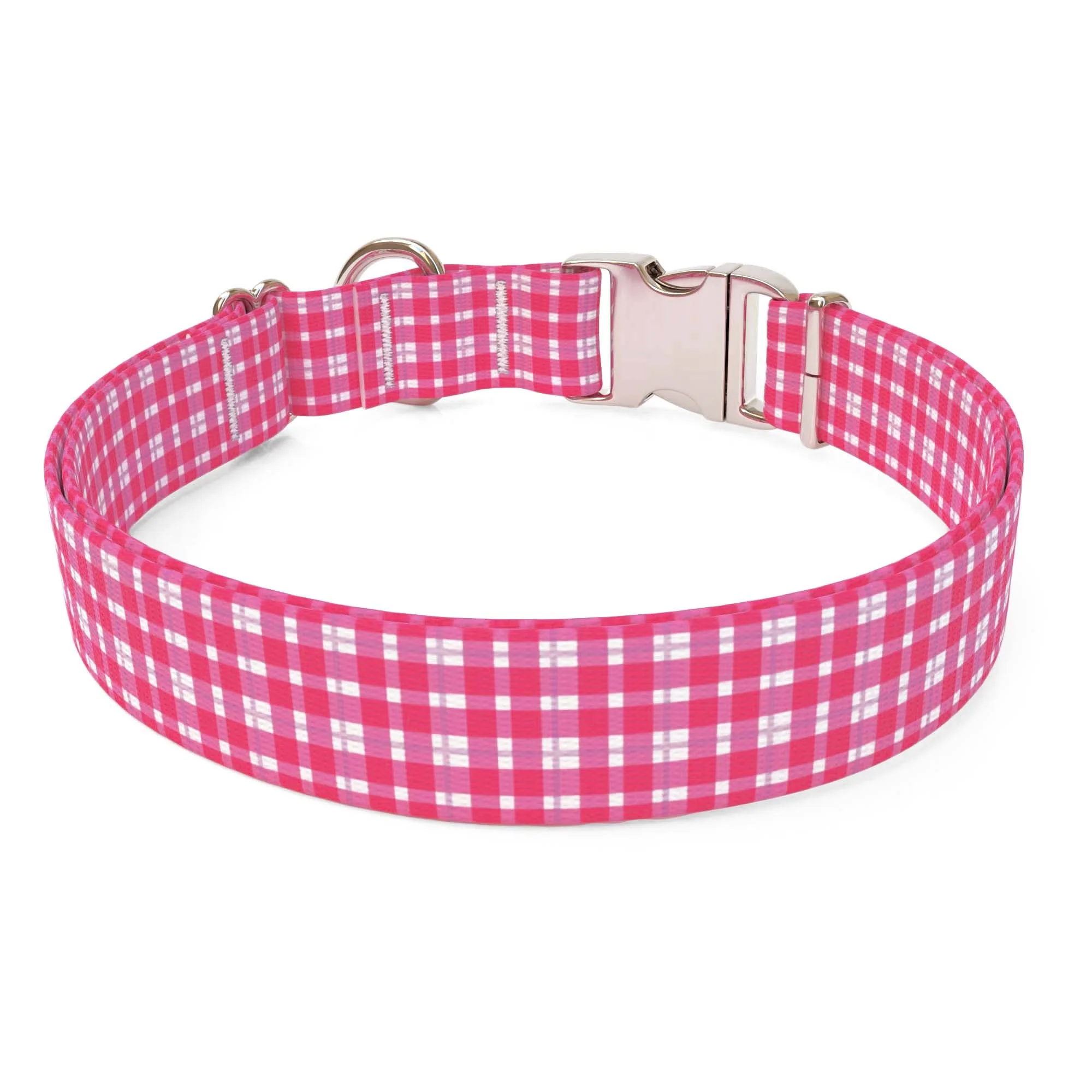 Preppy Plaid Pink Dog Collar - Image 2