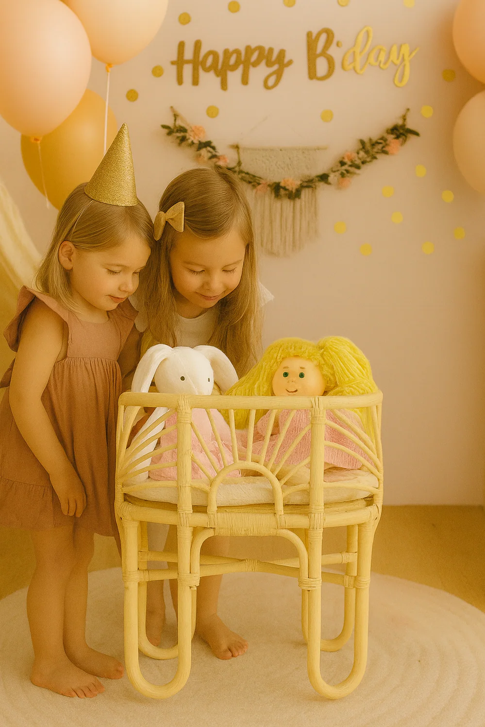 Pretend Play Doll Crib – Handmade Toy Bassinet for Girls Toys - Image 2