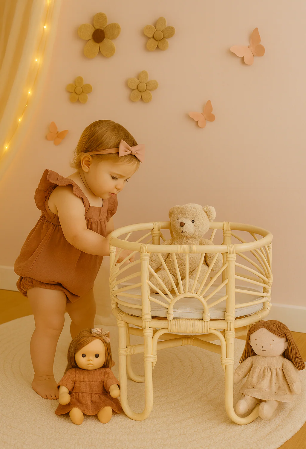 Pretend Play Doll Crib – Handmade Toy Bassinet for Girls Toys - Image 3