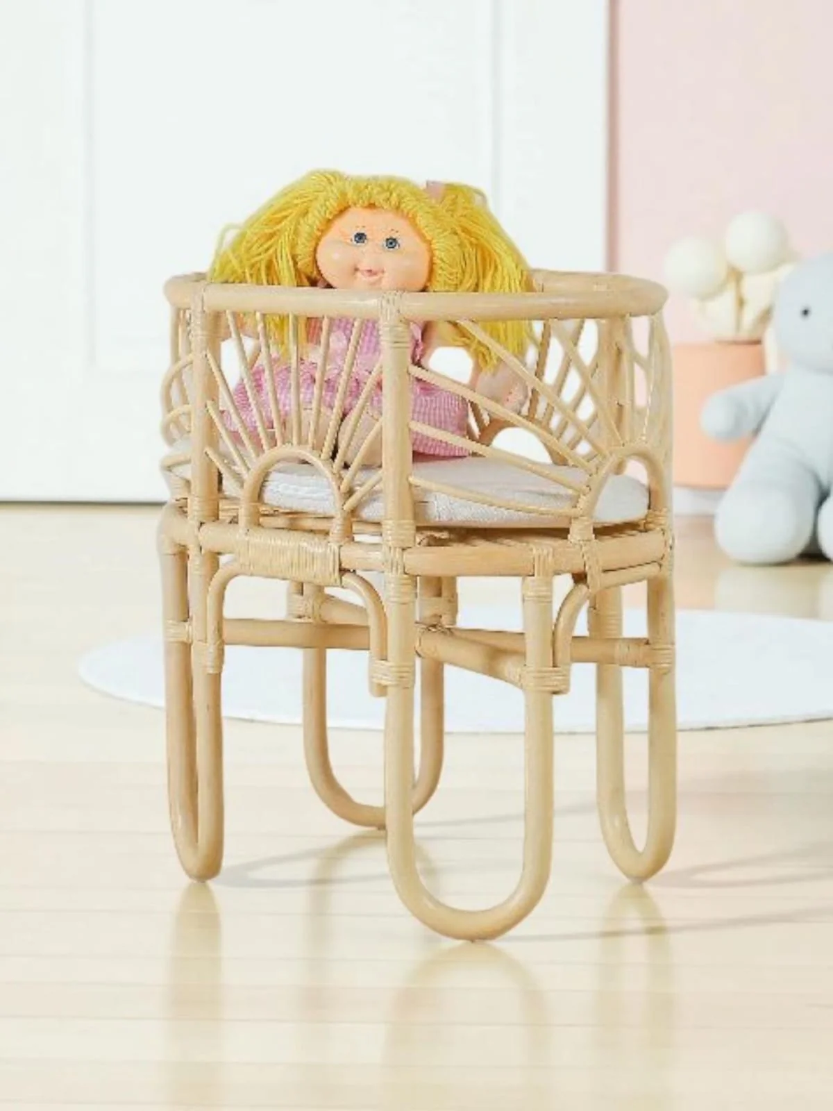 Pretend Play Doll Crib – Handmade Toy Bassinet for Girls Toys - Image 4