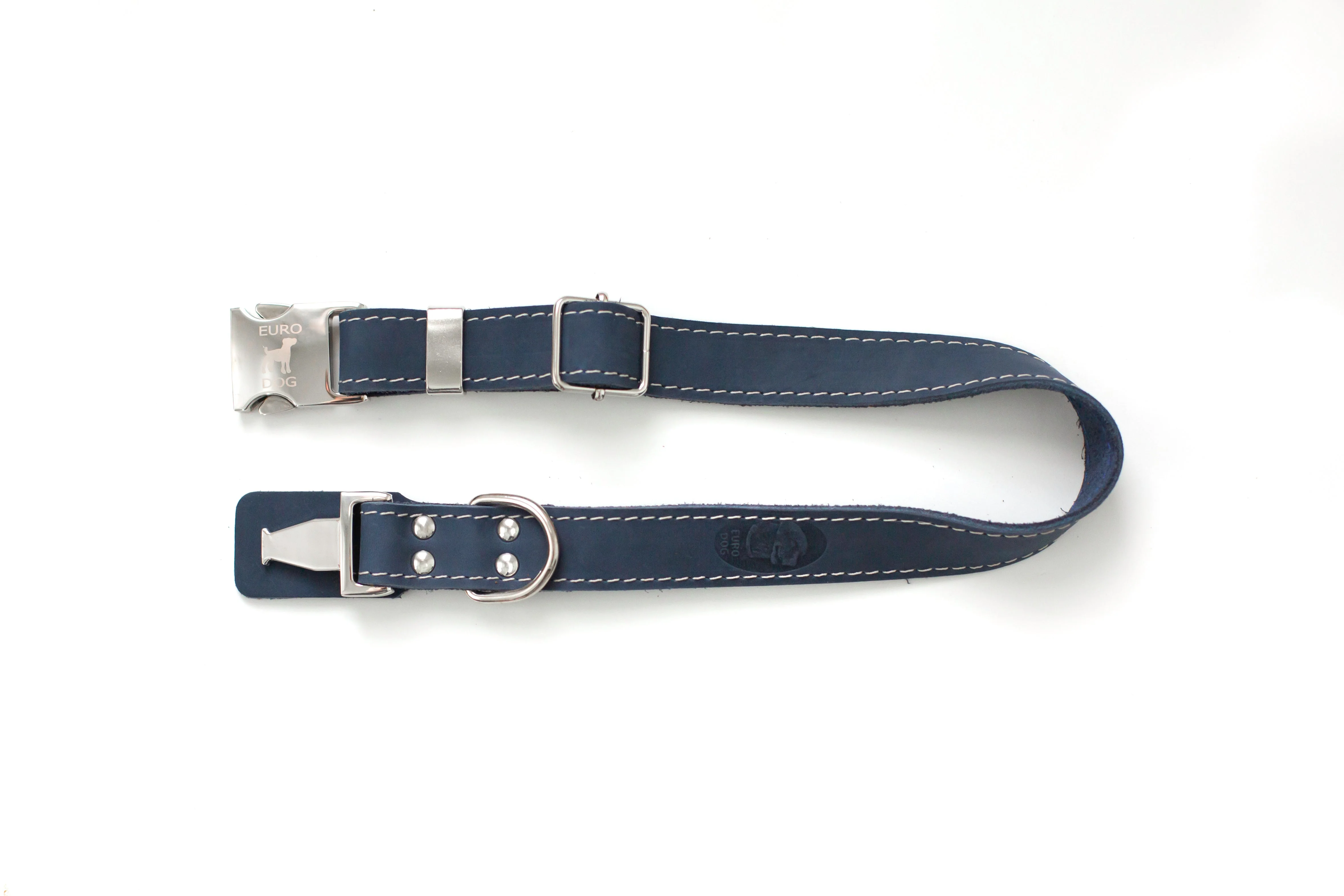 Pro Line Quick-Release Blue Jeans Leather Dog Collar with Metal Buckle - Image 4