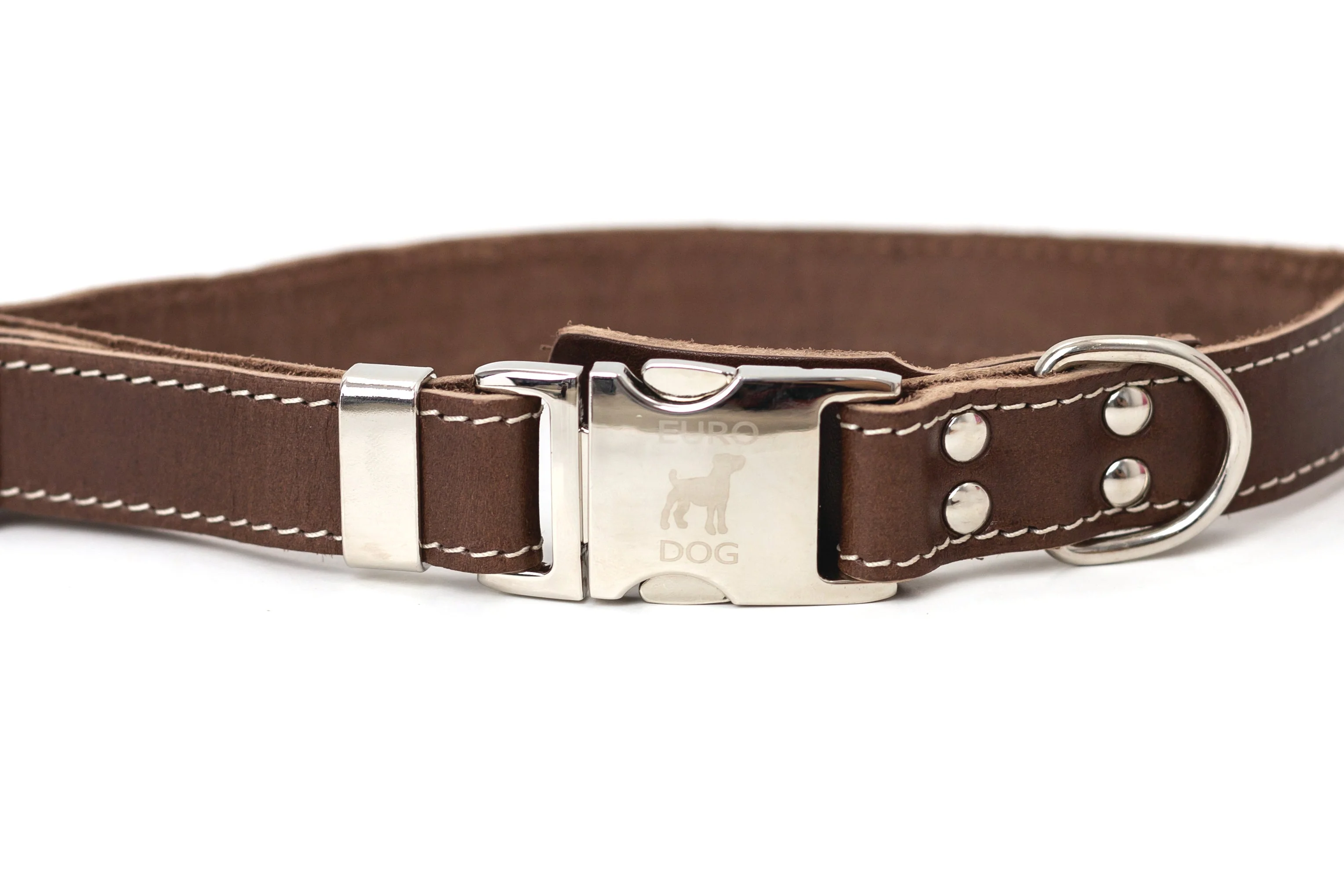 Pro Line Quick-Release Chocolate Leather Dog Collar with Metal Buckle - Image 3