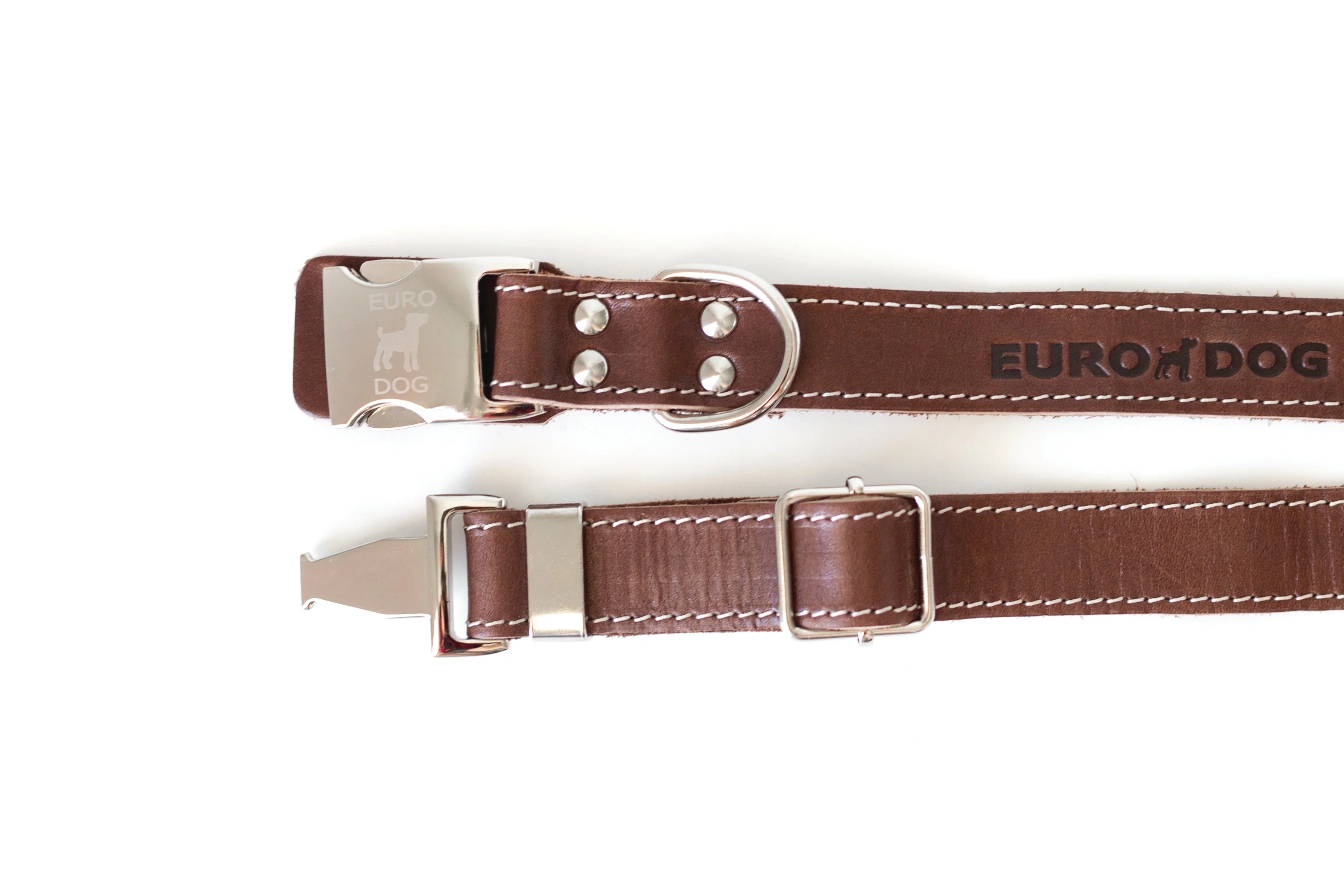 Pro Line Quick-Release Chocolate Leather Dog Collar with Metal Buckle - Image 4