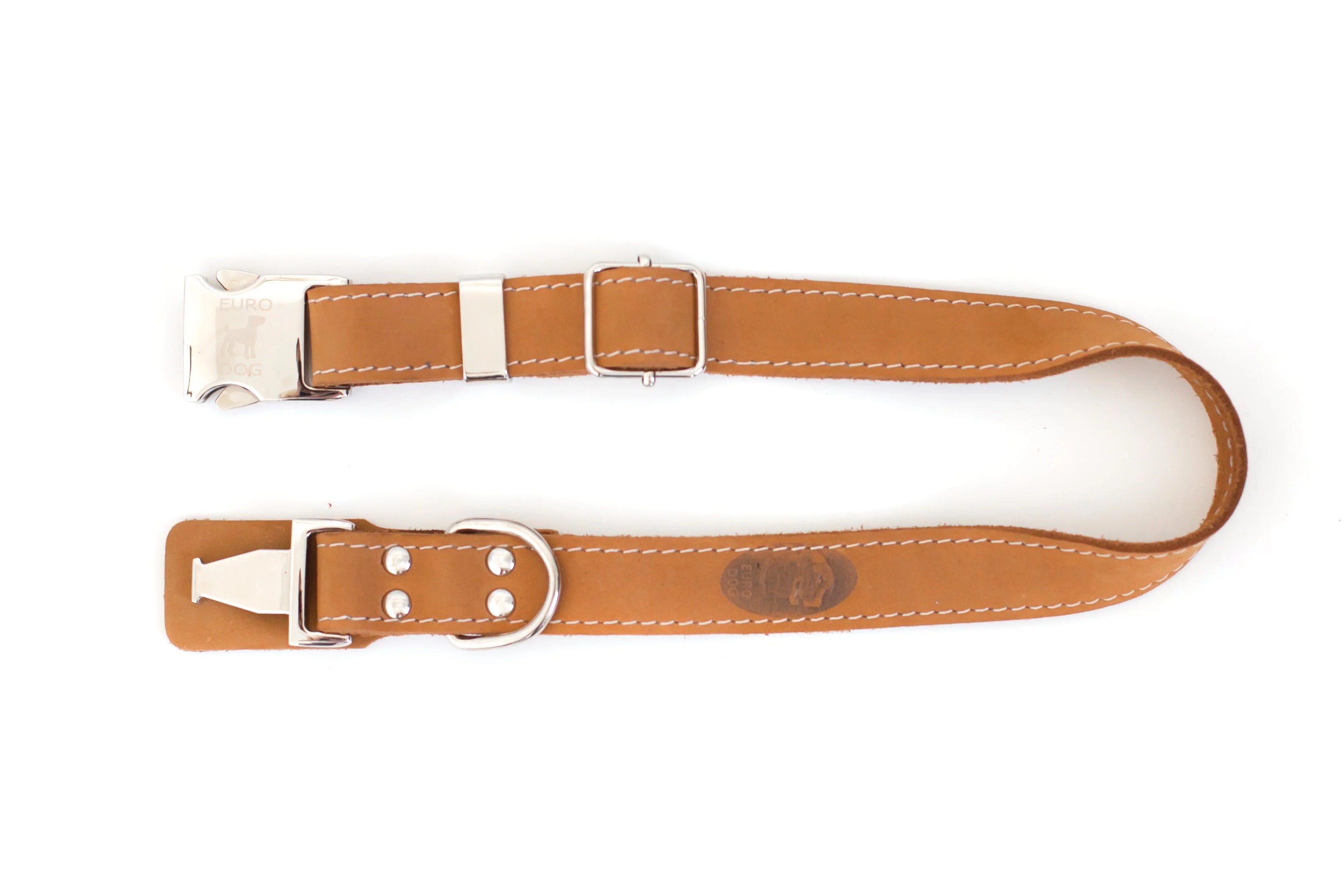 Pro Line Quick-Release Khaki Leather Dog Collar with Metal Buckle - Image 4