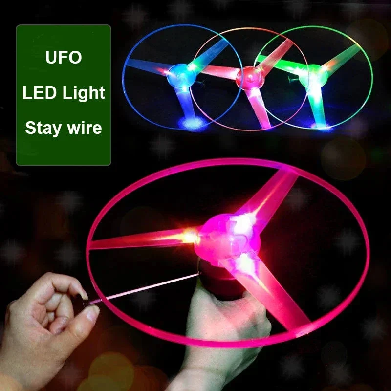 Pull Wire Glow UFO – Spinning LED Flyer Toy for Kids Outdoor Fun - Image 2