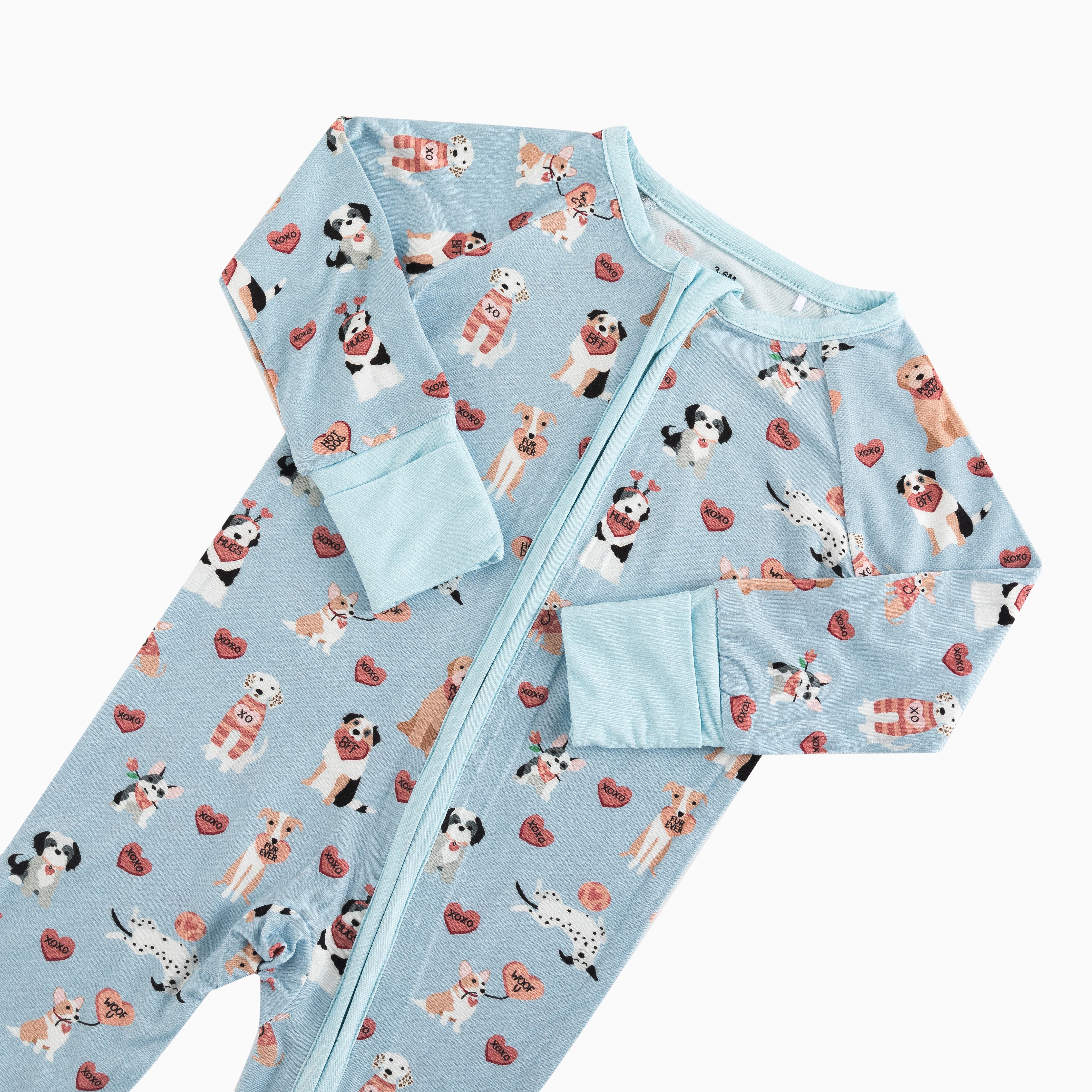 Pups & Kisses (Convertible Zip Footies) - Blue - Image 2