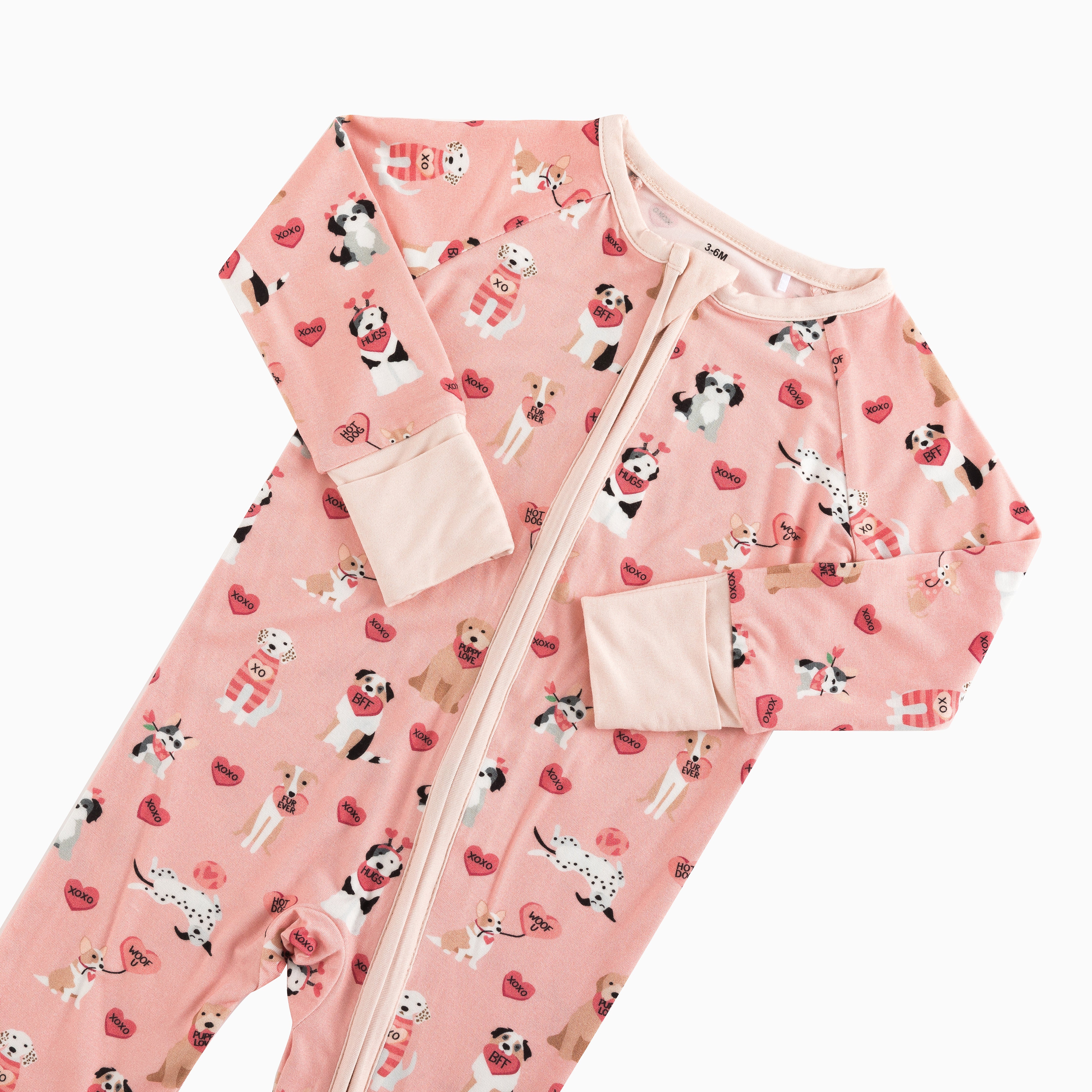 Pups & Kisses (Convertible Zip Footies) - Pink - Image 3