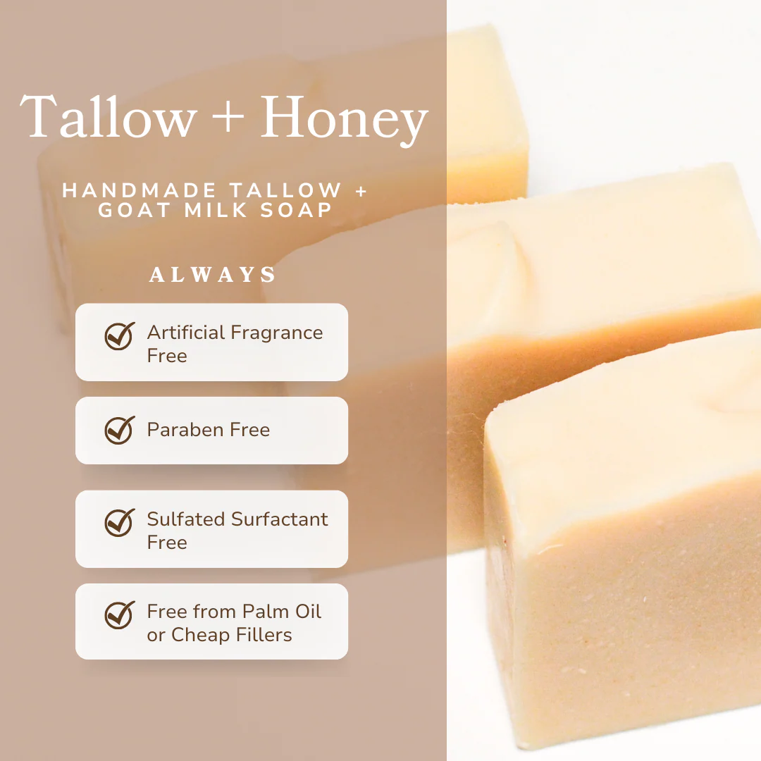 Pure Tallow + Honey Fragrance Free Handmade Tallow and Goat Milk Soap Bar - Image 3