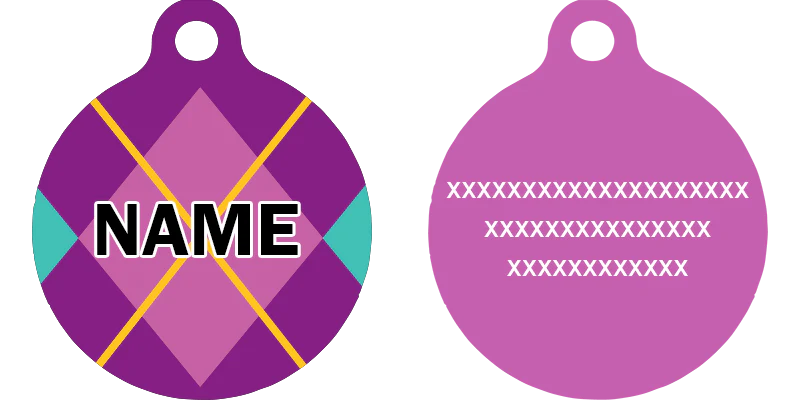 Purple Argyle Plaid HD Dog ID Tag - Image 2