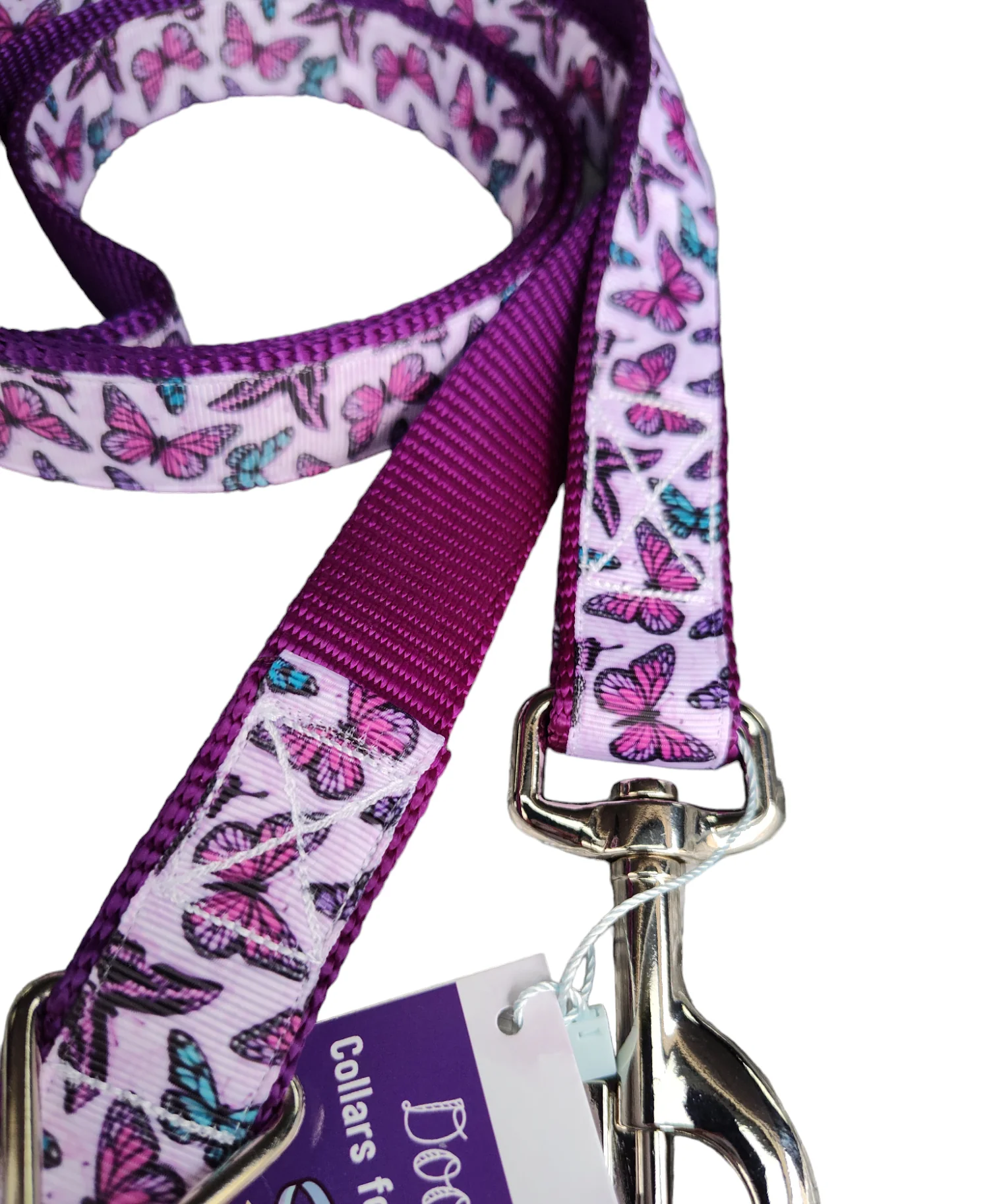 Purple Butterflies Purple Nylon Dog Collar MD, LG, XL, Leash - Image 3