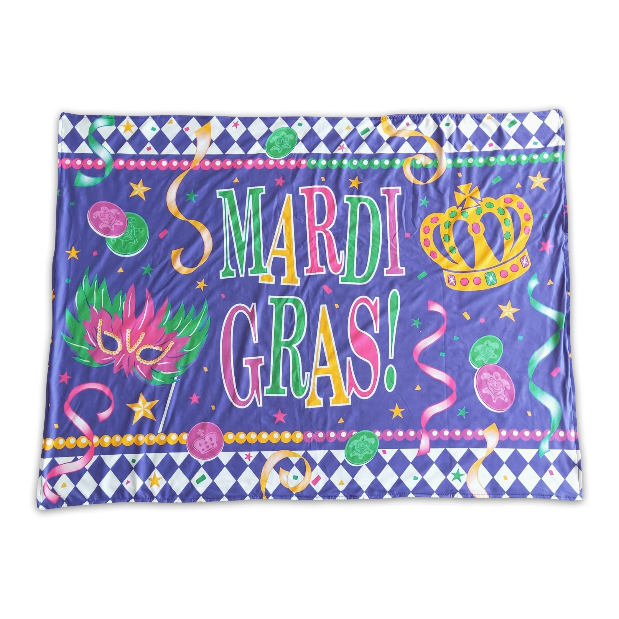 Purple minky polka dots crown Mardi Gras blankets - Image 2