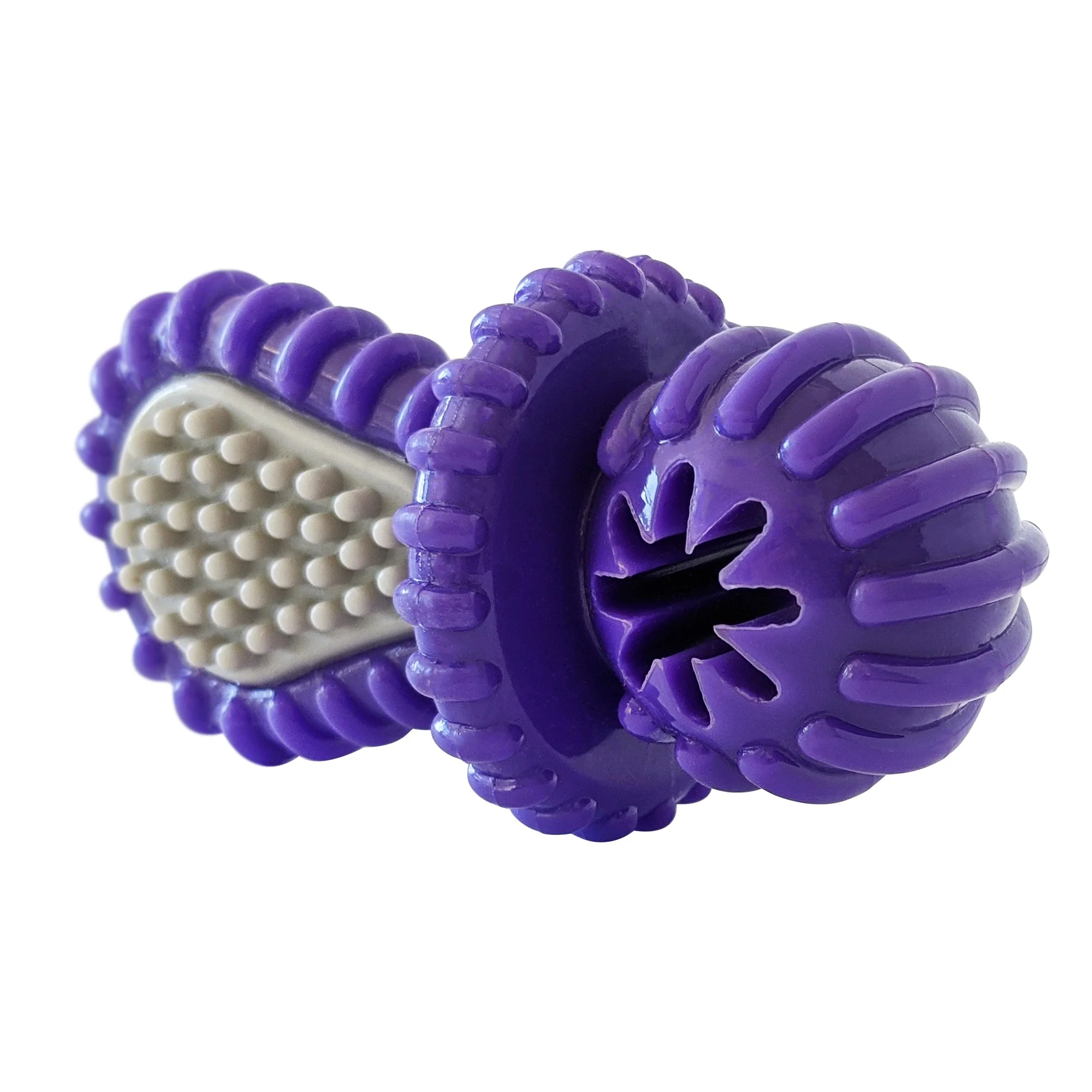 Purple Rubber Dental Pacifier Dog Toy – Ridges, Treat Hole & Durable Design - Image 3