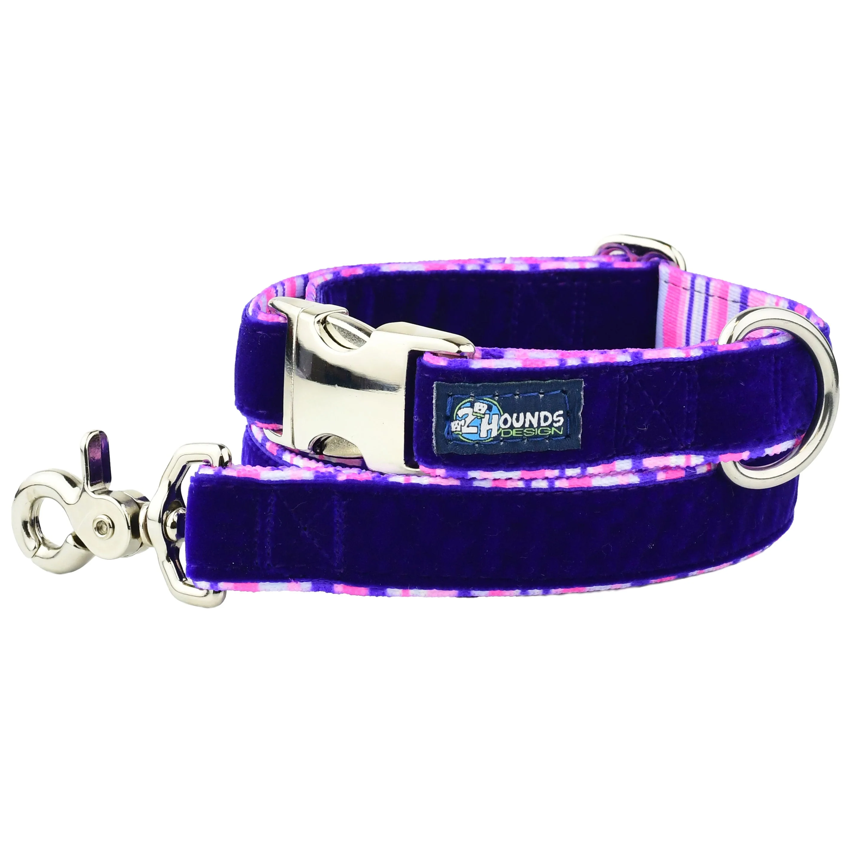 Purple Stripes Velvet Essential Dog Collar (1″ Only) - Image 2